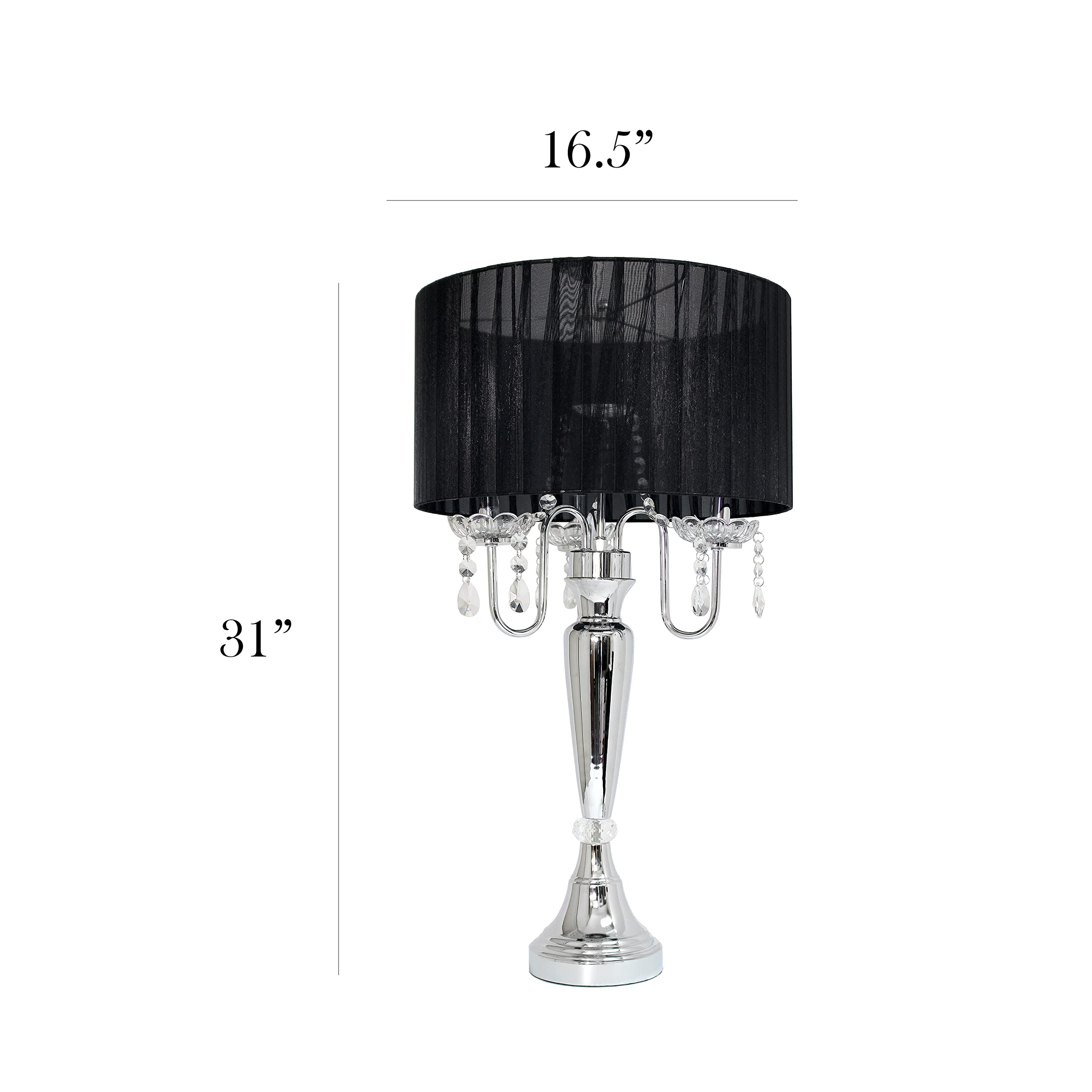 Elegant Designs Lt1034-Blk Trendy Romantic Sheer Shade Hanging Crystals Table Lamp, Black