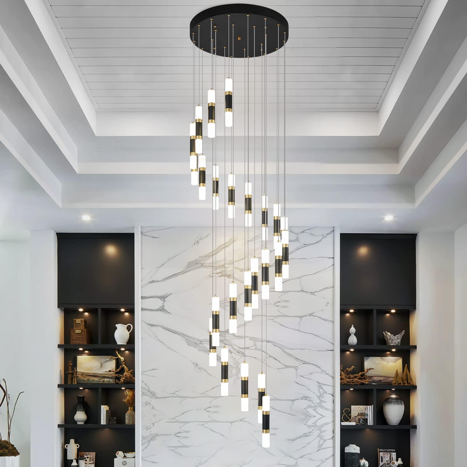 Liangmh 24-Light Modern Chandeliers For Entryway Ceiling Large Chandelier Dimmable Led 144W Staircase Chandelier Lobby Living Ro