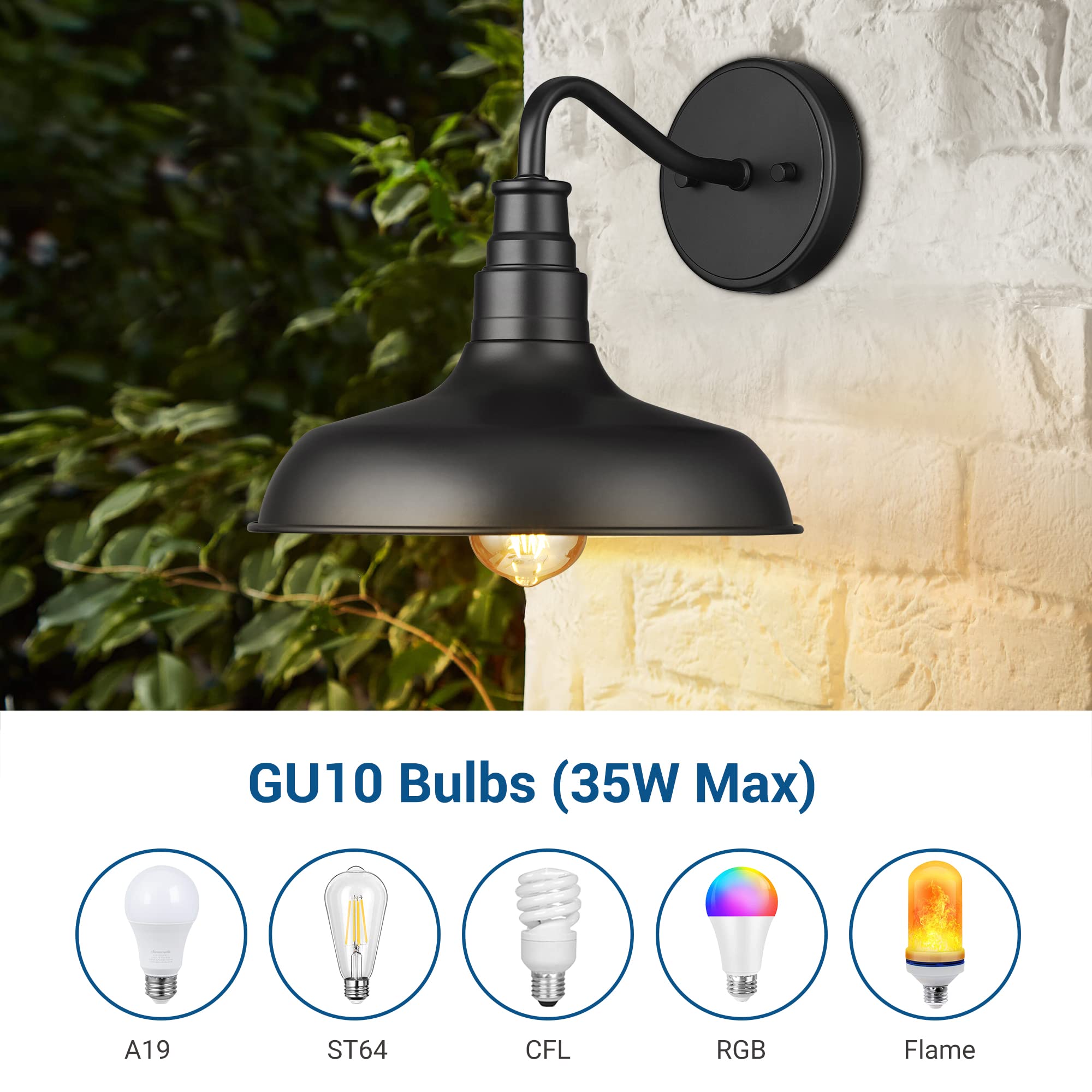 DEWENWILS Gooseneck Barn Light Fixture - Black Matte Outdoor Wall Sconce, Model HOWL02D for Entryway & Garage