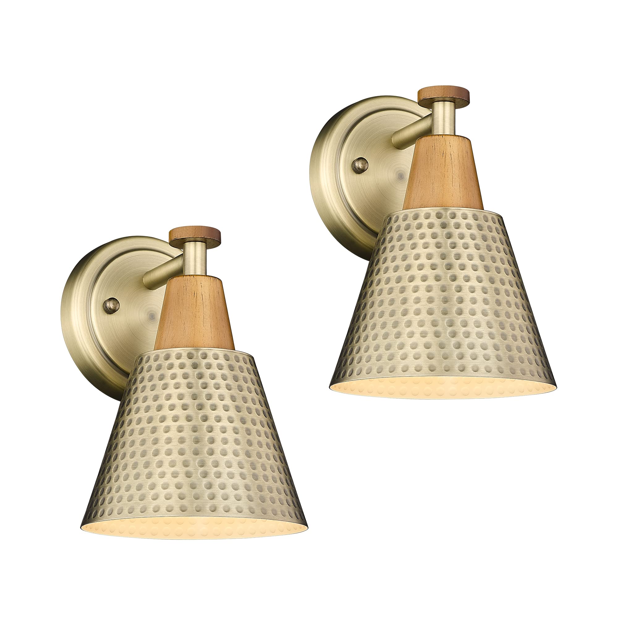 Femila Bathroom Light Fixtures 2 Pack, Antique Brass Vanity Light With Hammered Metal Shade, 2-Lights Bath Wall Mounted Lights W
