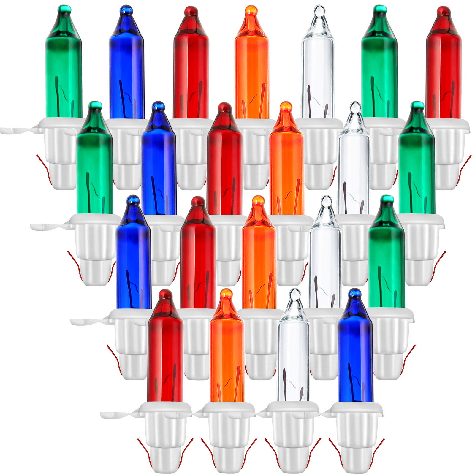 Mudder 60 Count Mini Incandescent String Lights Replacement Bulbs - Indoor/Outdoor Christmas Decorations, White Base With Colorful Bulb
