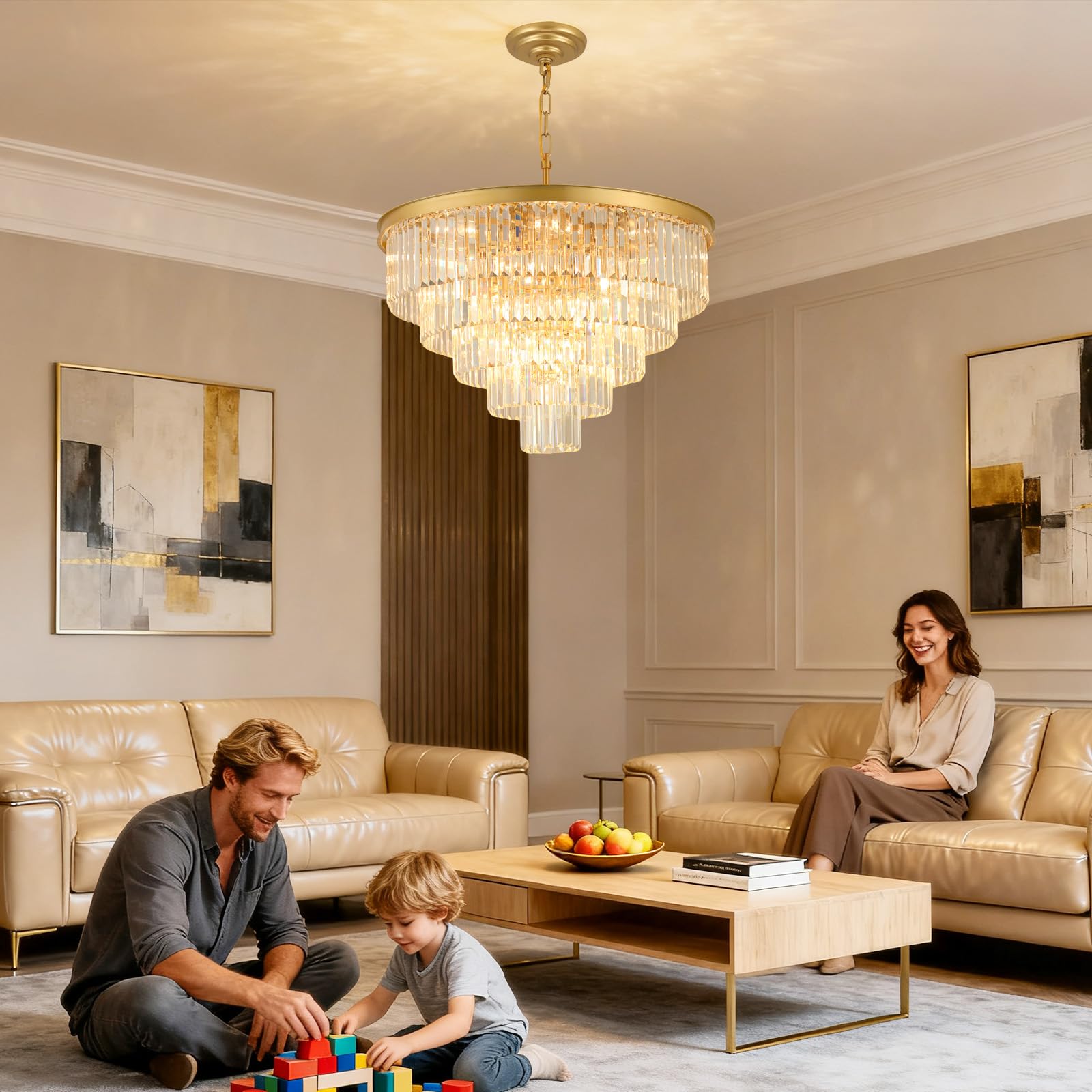Crystal Chandeliers For Dining Room Lights Fixture Over Table  20 Lights Gold Modern Chandeliers For Living Room  5-Tier Round Crystal Lighting Fixtures For Bedroom Entryway Kitchen Island D30 Inch