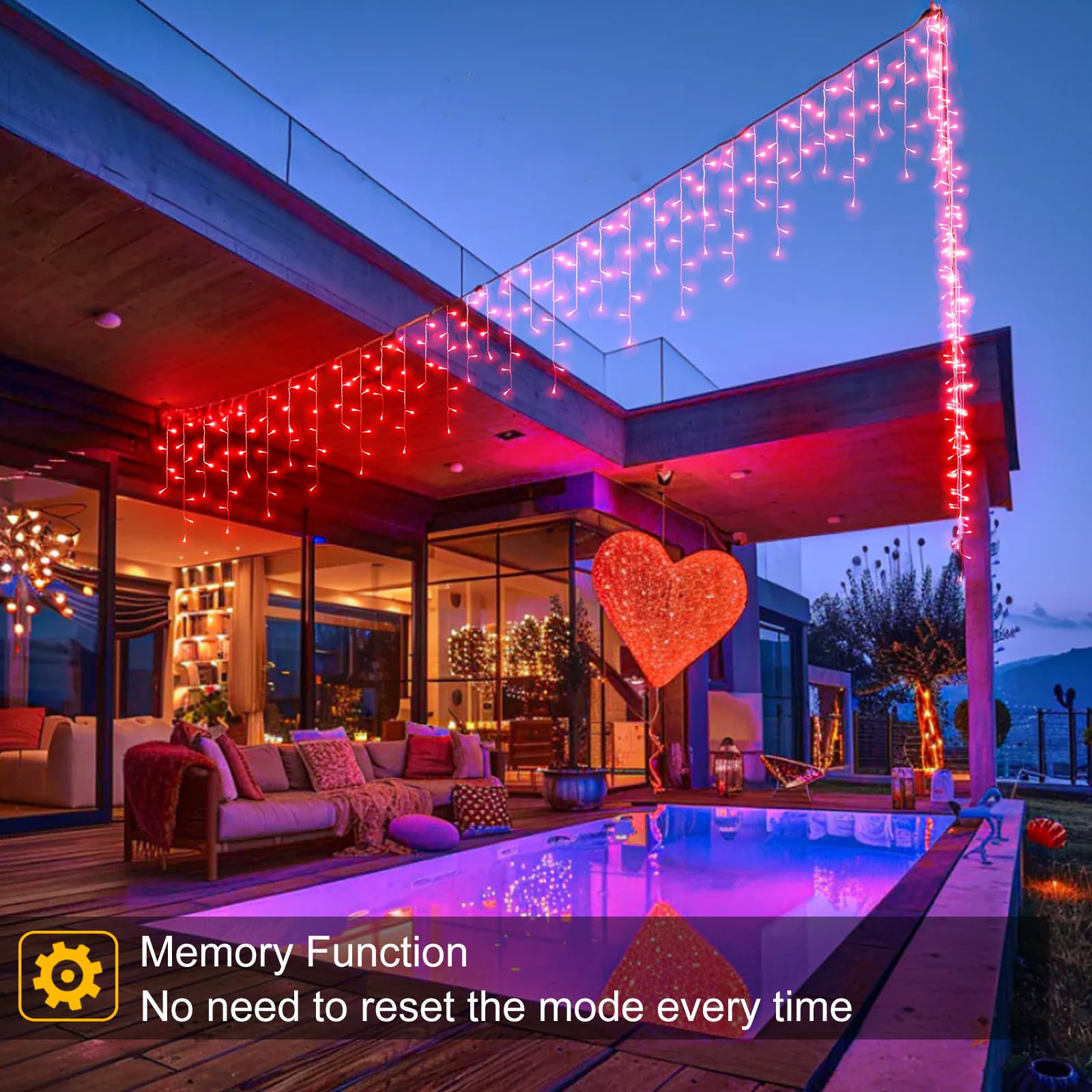 Nielfoi Christmas Lights Outdoor, 66ft Red Icicle String Lights, 640 LED, Waterproof, 8 Modes, Connectable for Indoor/Outdoor Decor