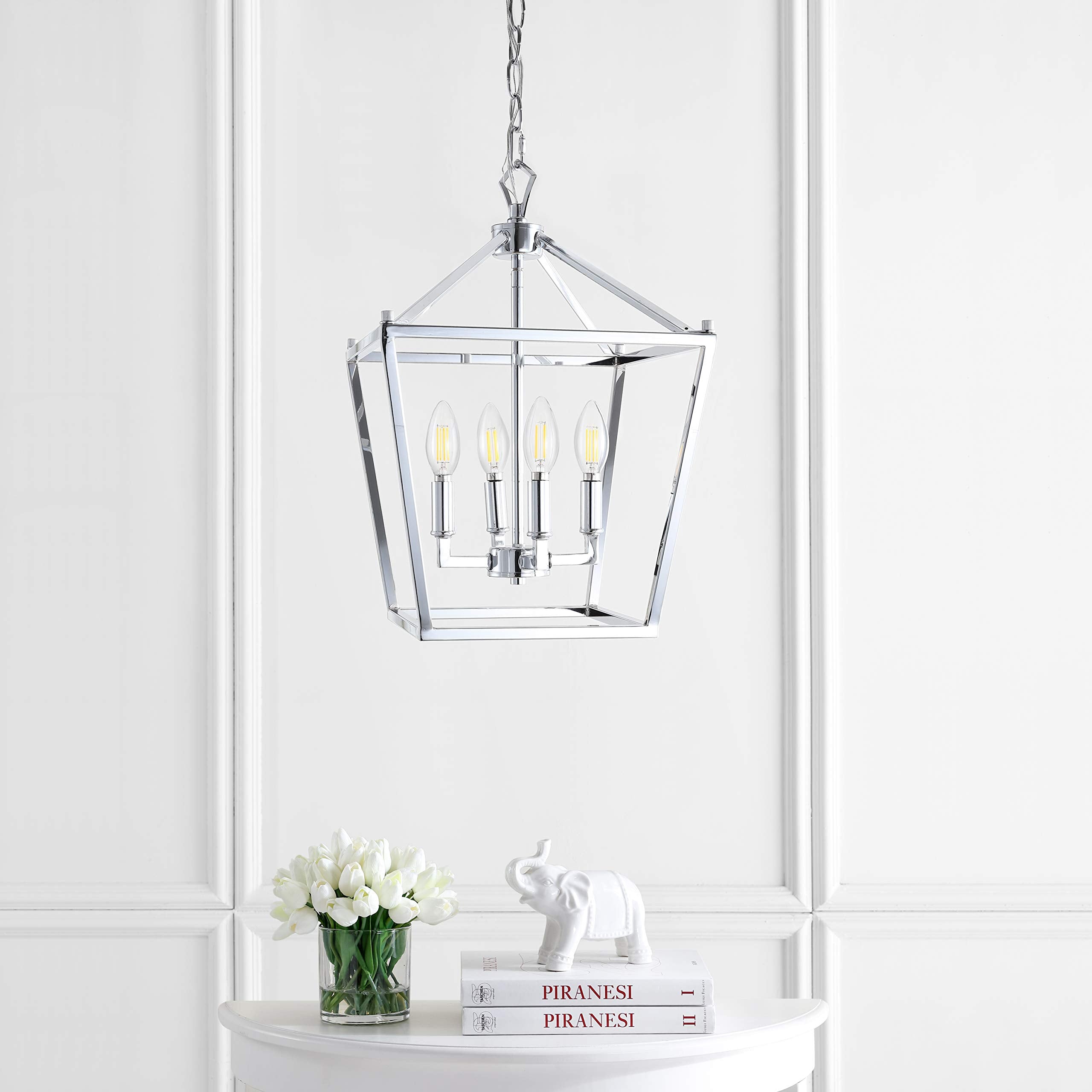 Jonathan Y Pagoda Lantern Pendant Light, Dimmable Metal, 12 Chrome, Model Jyl7436C, Ideal For Dining Room, Living Room, Kitchen, Foyer
