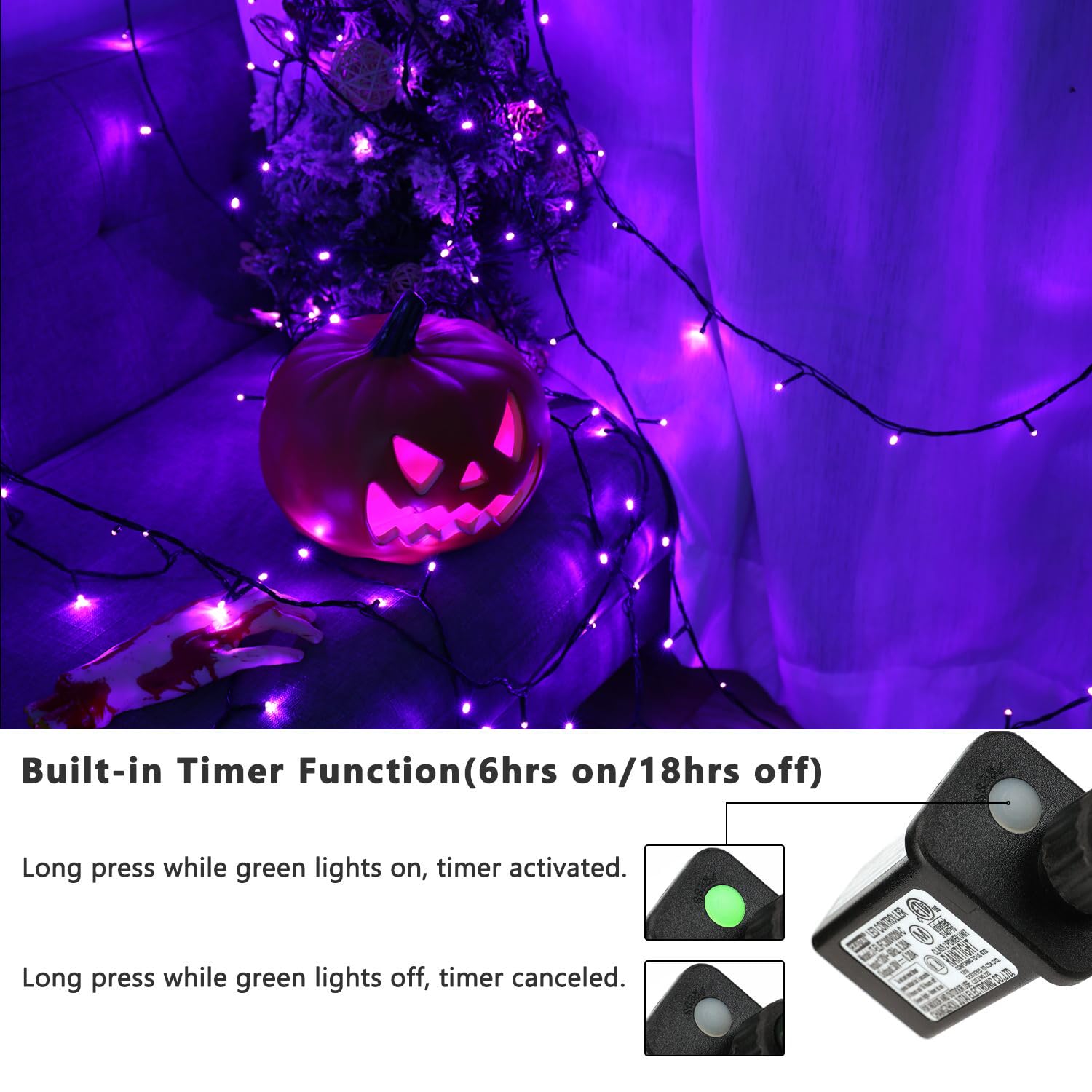 Brizled Purple Halloween String Lights, 240 LED, 78.74ft, Waterproof, 8 Modes, Model GP-SW290DC0209-IP44