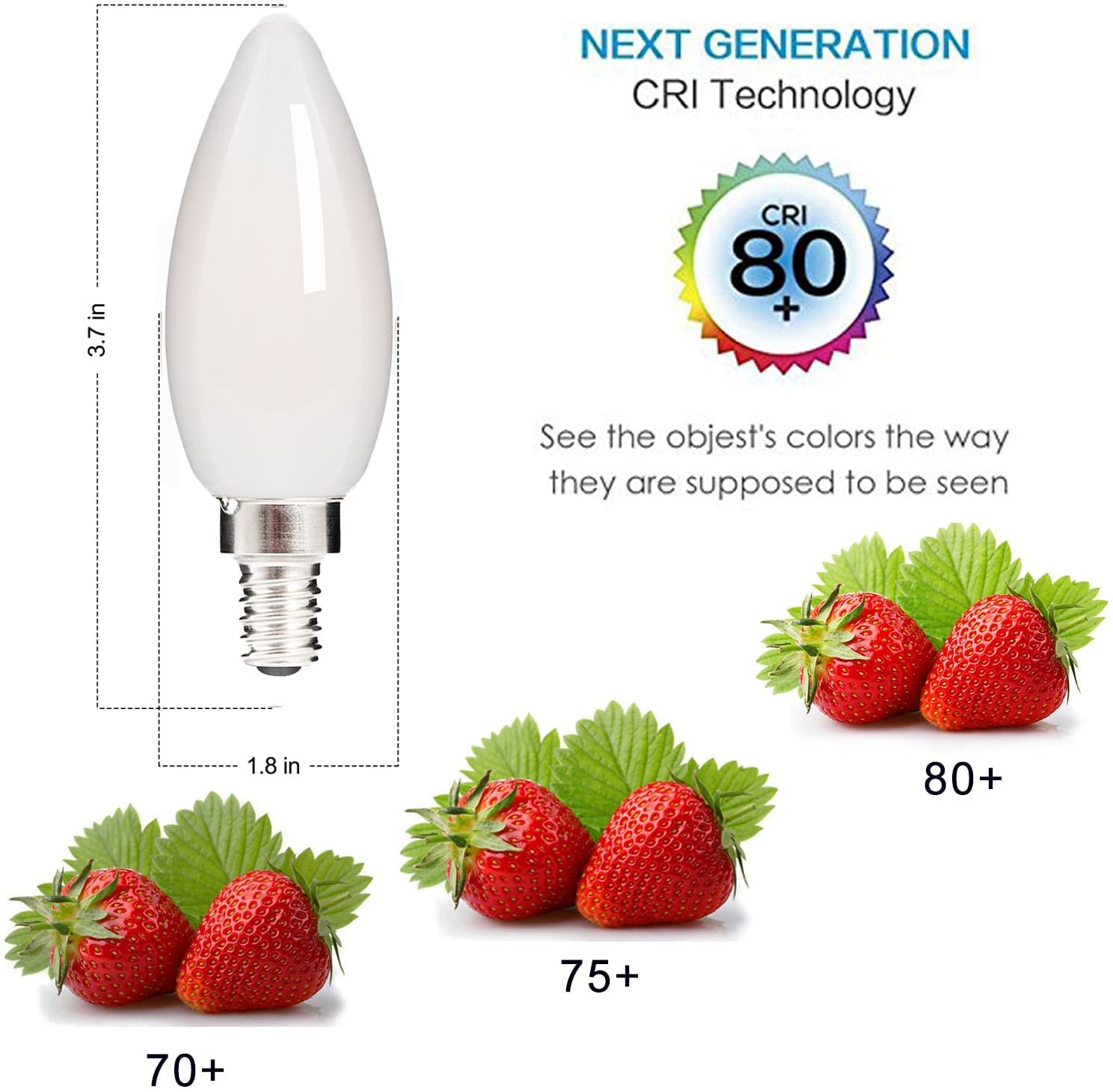HOLA LED Candelabra Bulb, 4W 400 Lumens, Dimmable E12 Base, Warm White 2700K, Frosted Glass, 6 Pack