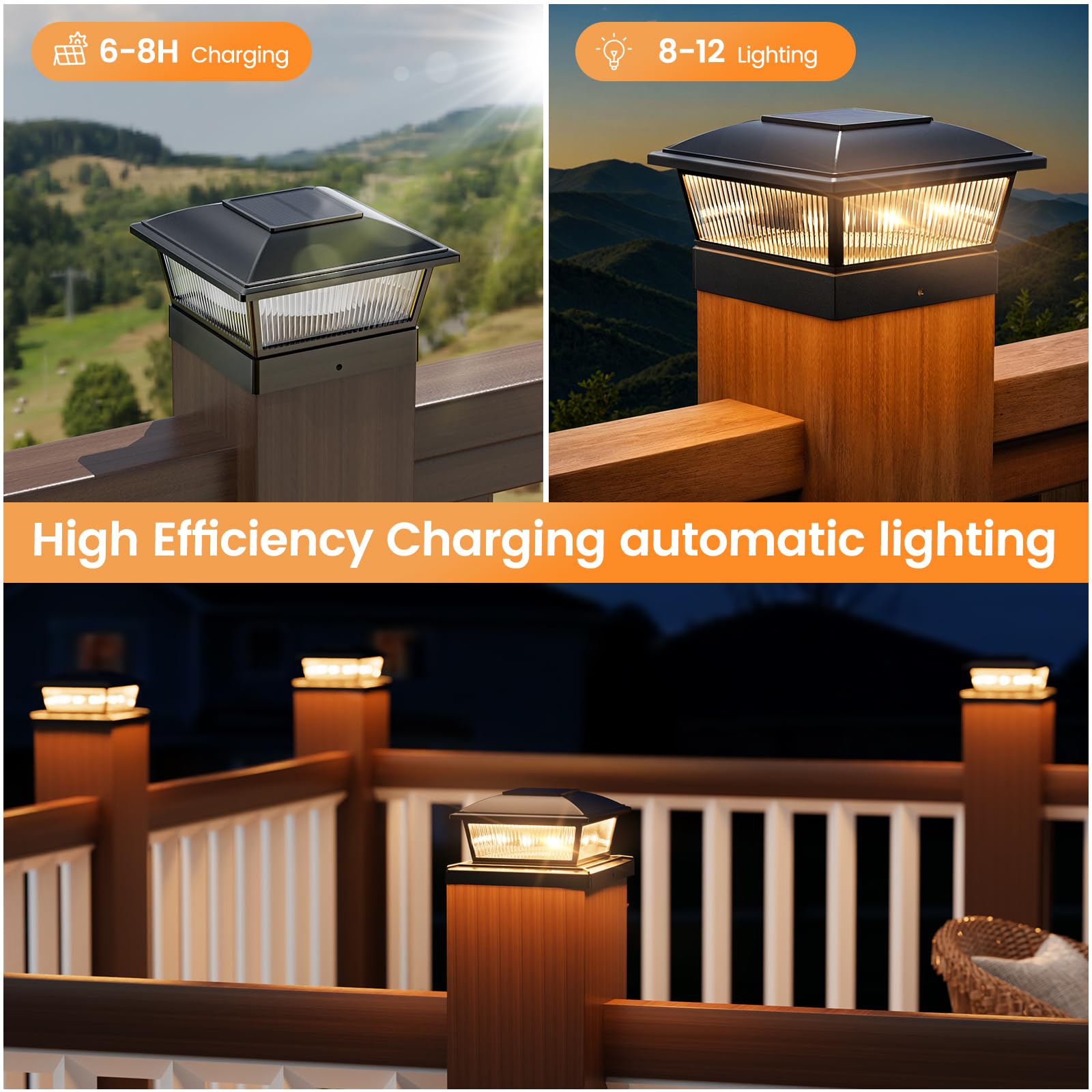 Aponuo Solar Post Cap Lights, 2 Lighting Modes 16 Leds Fence Post Solar Lights For 4X4 5X5 6X6 Wooden/Vinyl Posts, Outdoor Water