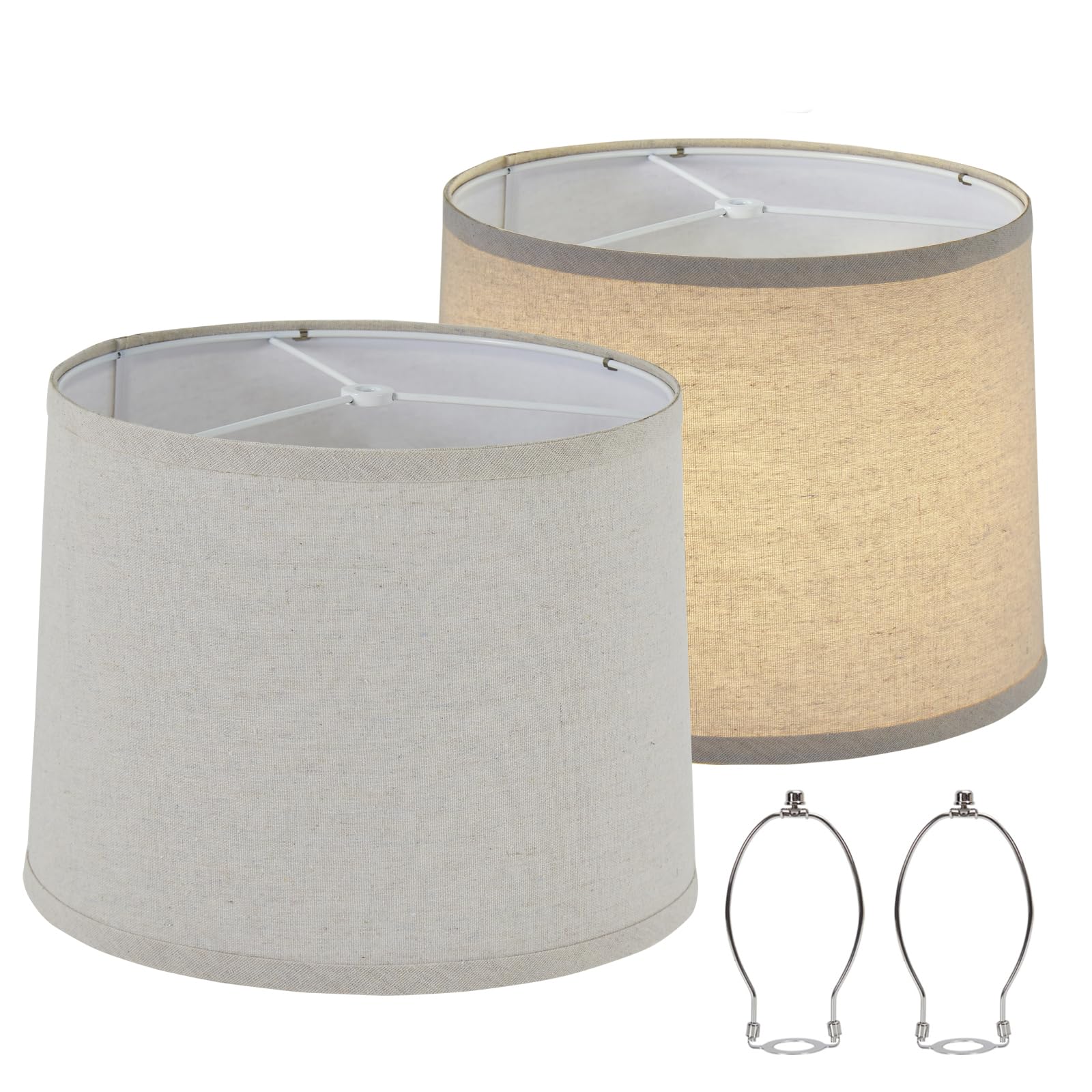 Set Of 2 Drum Lamp Shade 11.6" Top X 12.6" Bottom X 9.9" High (Spider) Cream Linen For Table Lamps & Floor Lamps Replacement Lampshade By Onext