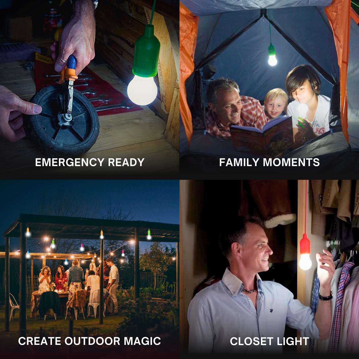 Fomlight 4 Hanging LED Kids Lights, Battery-Operated, Multicolor, Safe for Indoor/Outdoor Use, Model LP-9115