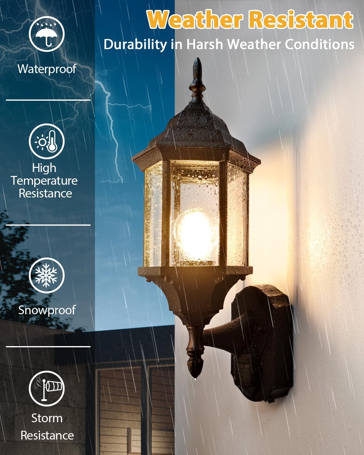 Redluck Motion Sensor Outdoor Porch Lights - Dusk To Dawn Exterior Lighting Fixtures, Anti-Mosquito Waterproof Wall Lights For Outside, Garage, Front Door And Patio