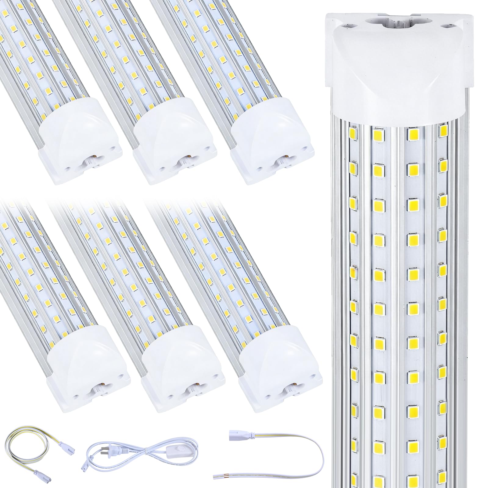 FTUBET (6-Pack), 8FT LED Shop Light, Super Bright 120W Shop Lights, 19800LM 5000K 8 Foot Led Lights, Linkable 96 Shop Lights Lighting for Garage with Plug, U Shape T8 8 Led Light Fixtures-New Condition