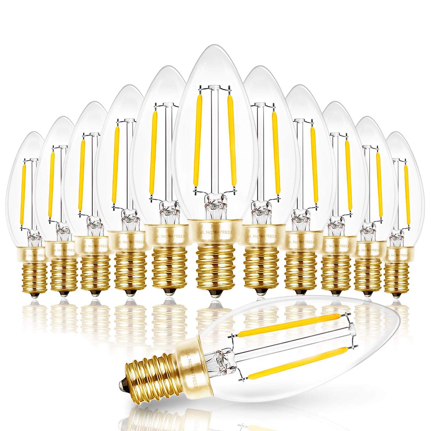 Hizashi LED Candelabra Bulbs 25W Dimmable E12 5000K Daylight White Glass 12 Pack B10 200LM UL Listed