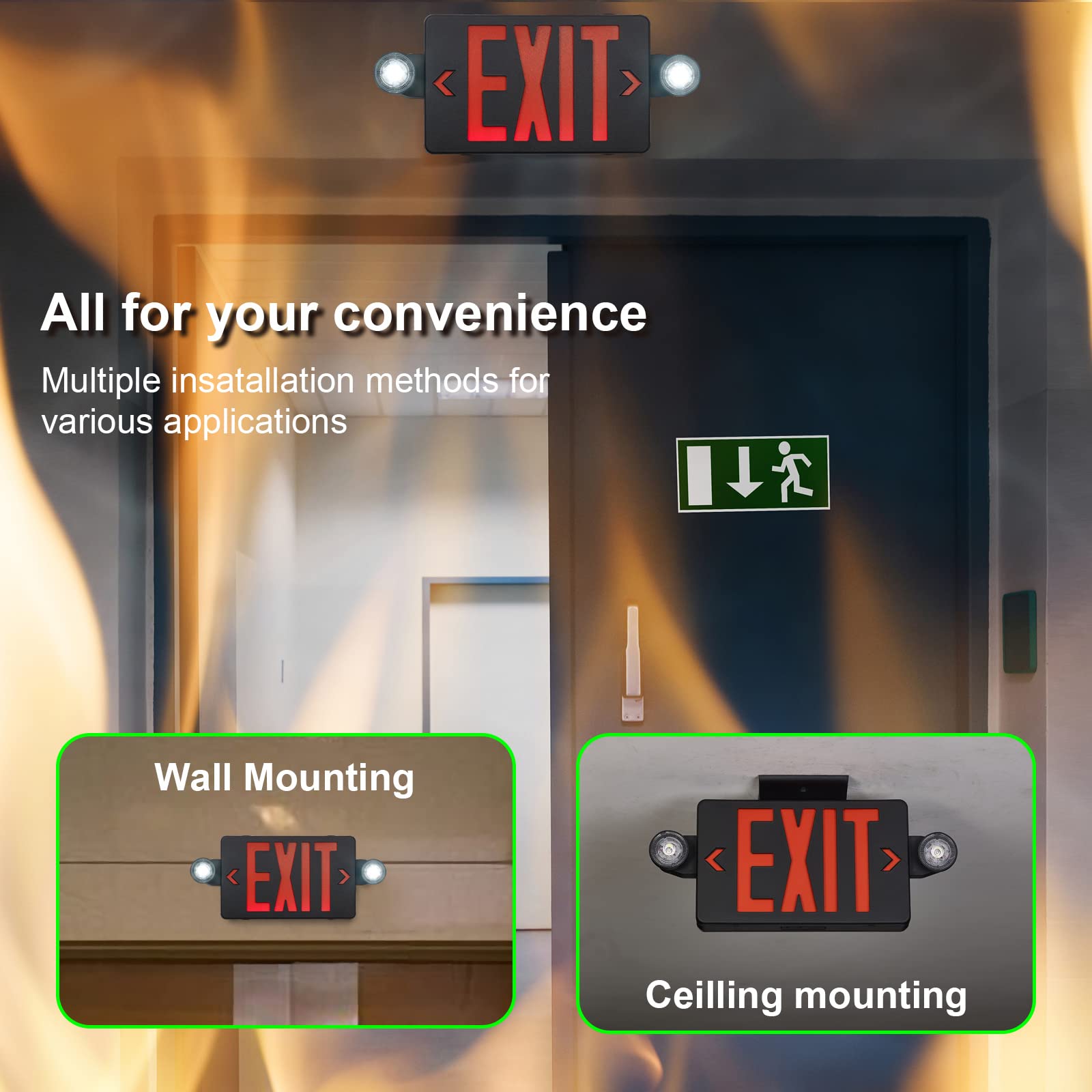 TANLUX LED Emergency Exit Sign with Battery Backup, UL Listed, Black Housing with Red Letter, Model TL-EX01BK-1, 1 Pack