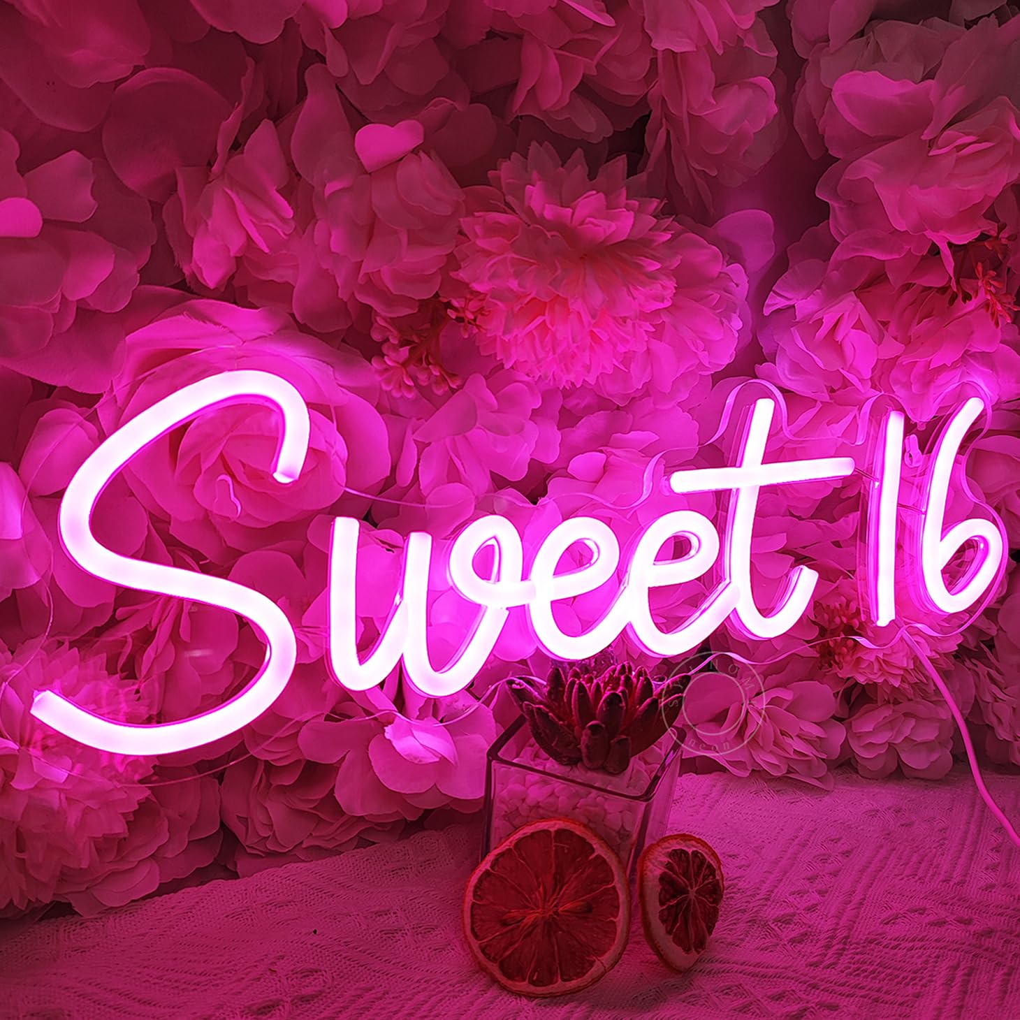 SYLHOME Pink Sweet 16 LED Neon Light Sign, 15.75in X 5in, Crystal/Plastic/Glass/Acrylic, Model NS-ZF5VD-Sweet1602-P