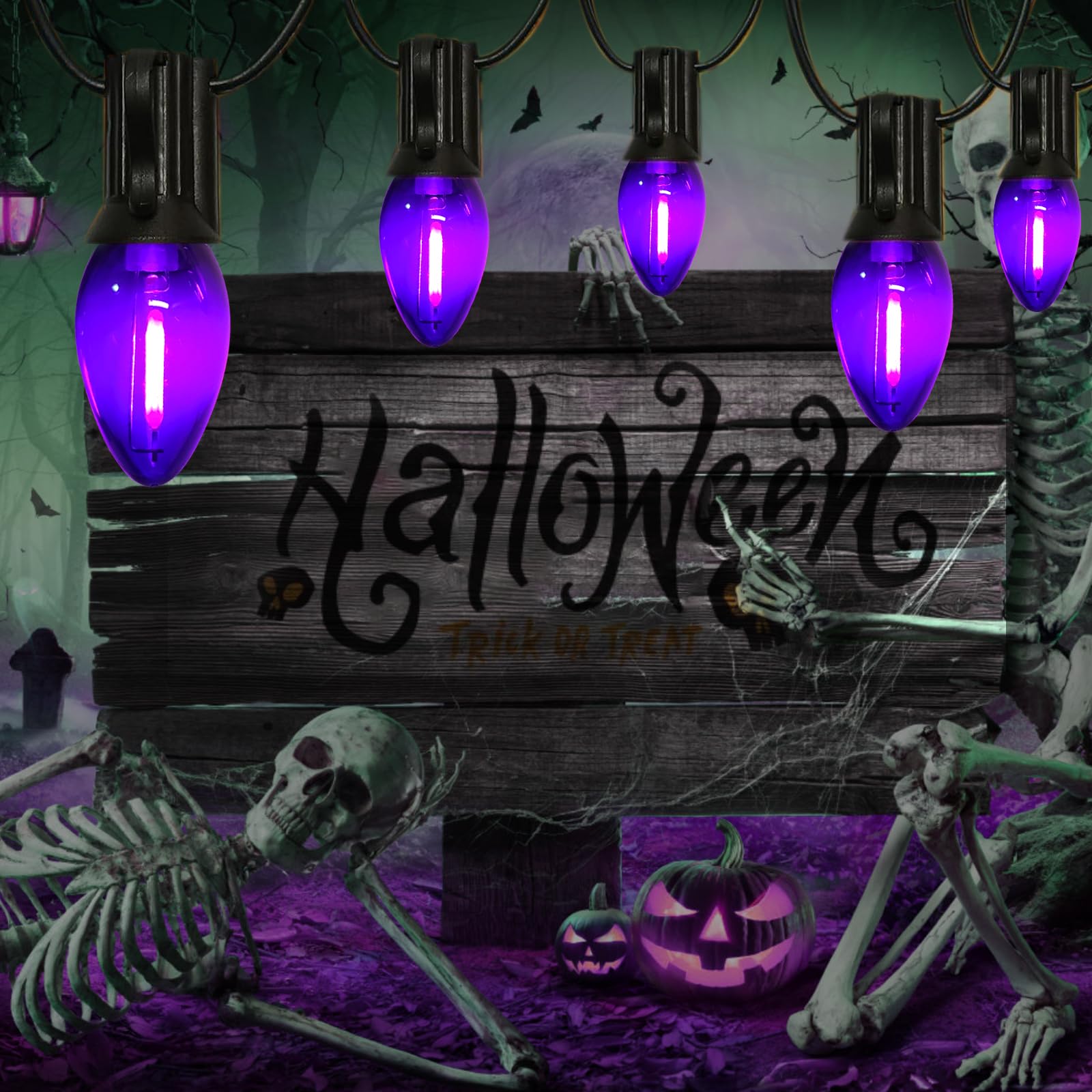 Chyparty 10 Pack C7 Replacement Bulbs, Dark Purple Led Halloween Light Bulbs For Outdoor String Lights, Patio, Christmas Decor,