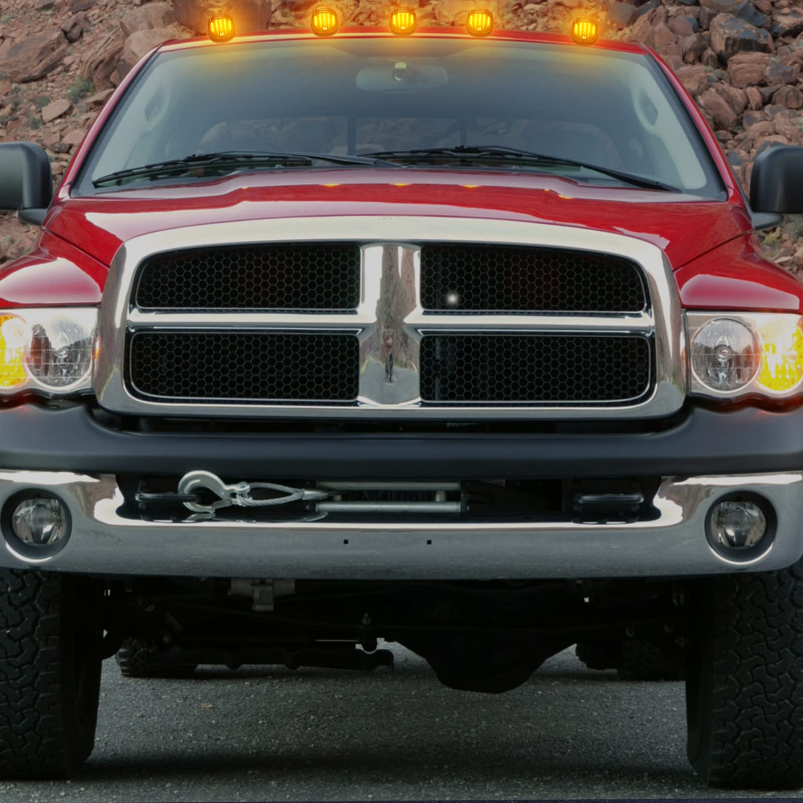 R&F Auto 5Pcs Smoked LED Cab Roof Marker Lights for Ram 1500/2500/3500 (2003-2018) - Yellow Light, Smoked Lens