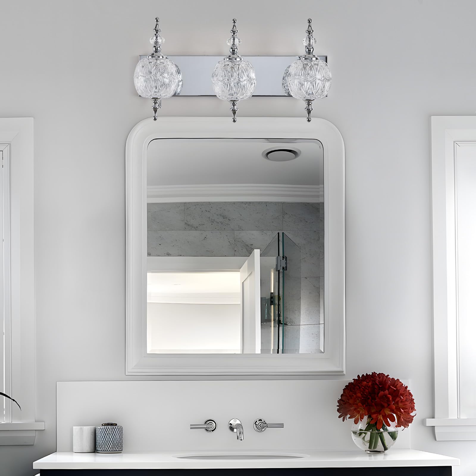 Tlolgt Modern Crystal Bathroom Vanity Lights Fixtures Over Mirror Chrome 3 Light Vanity Lights For Bathroom Bedroom Sconces Wall