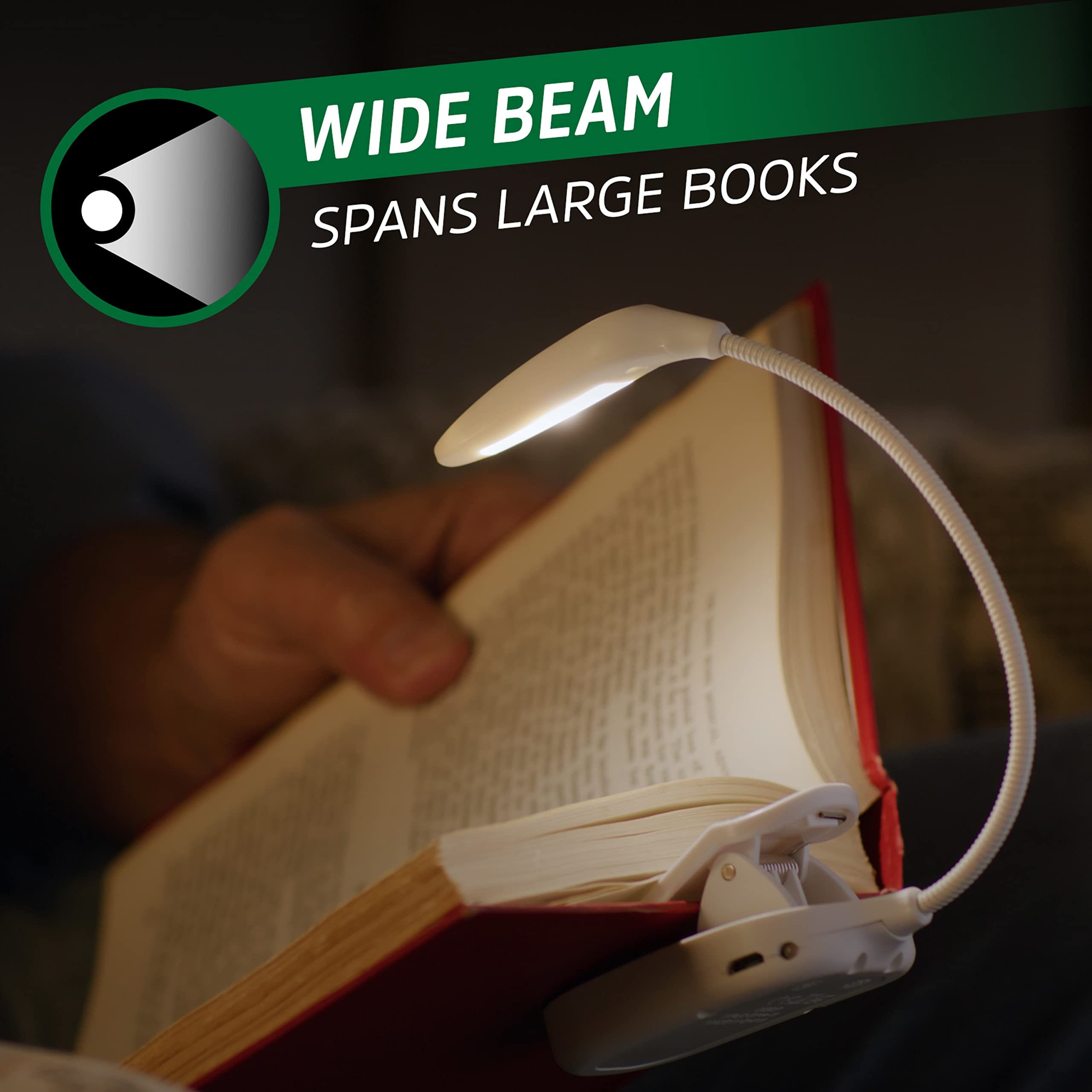 Energizer Rechargeable Led Book Light Flex, 3 Modes, Warm Light Clip On Reading Light With Flexible Neck For Reading In Bed, Boo