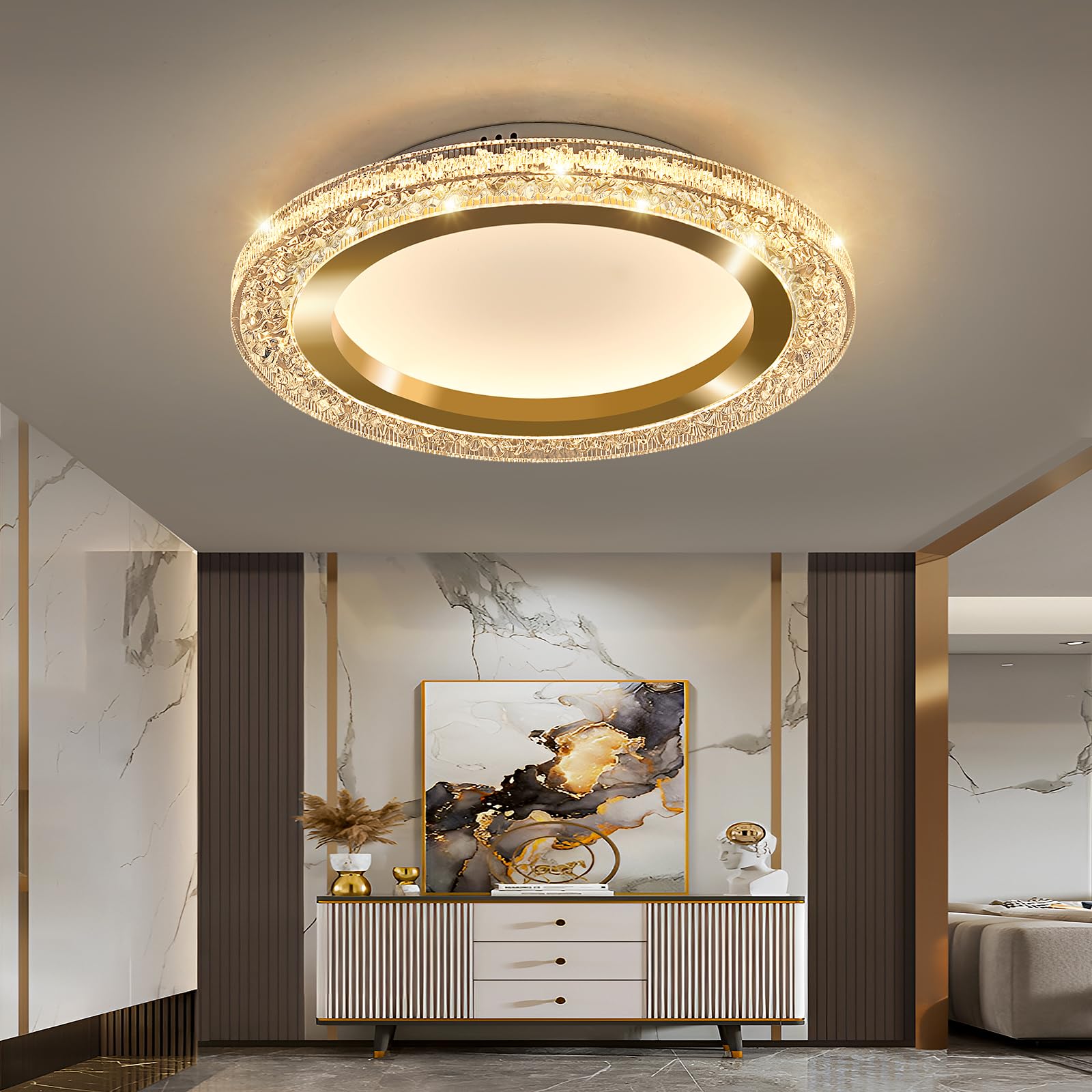 Uofus 28W Gold Led Flush Mount Ceiling Light 12Inch Modern Round Ceiling Light Fixture 3000K-6000K Super Bright Circle Ceiling L