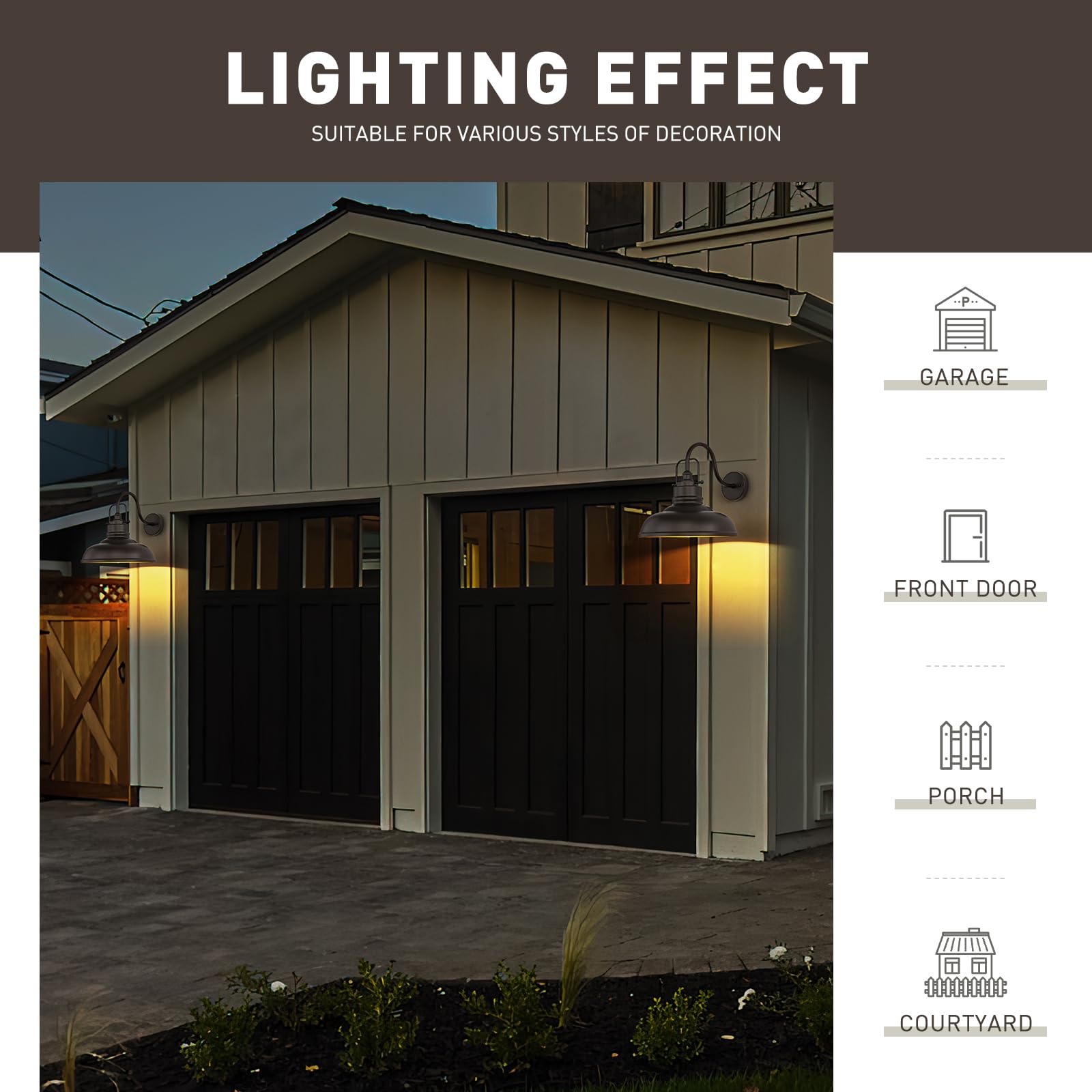 Zeyu 2 Pack Gooseneck Barn Lights Outdoor, Outdoor Wall Sconces For Porch Patio, 18'' Farmhouse Barn Lights In Oil Rubbed Bronze