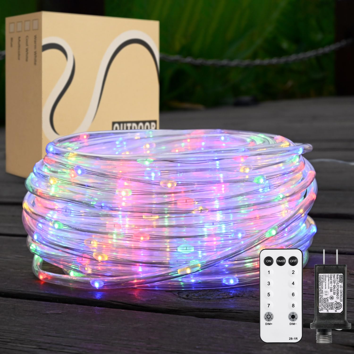 Krislait Rope Lights Outdoor  98ft 600 LED Multicolor Rope Light Plug in  Waterproof Outdoor String Lights for Garden  Tree  RV  Camping  Patio  Holiday Decor  Party (RGB)