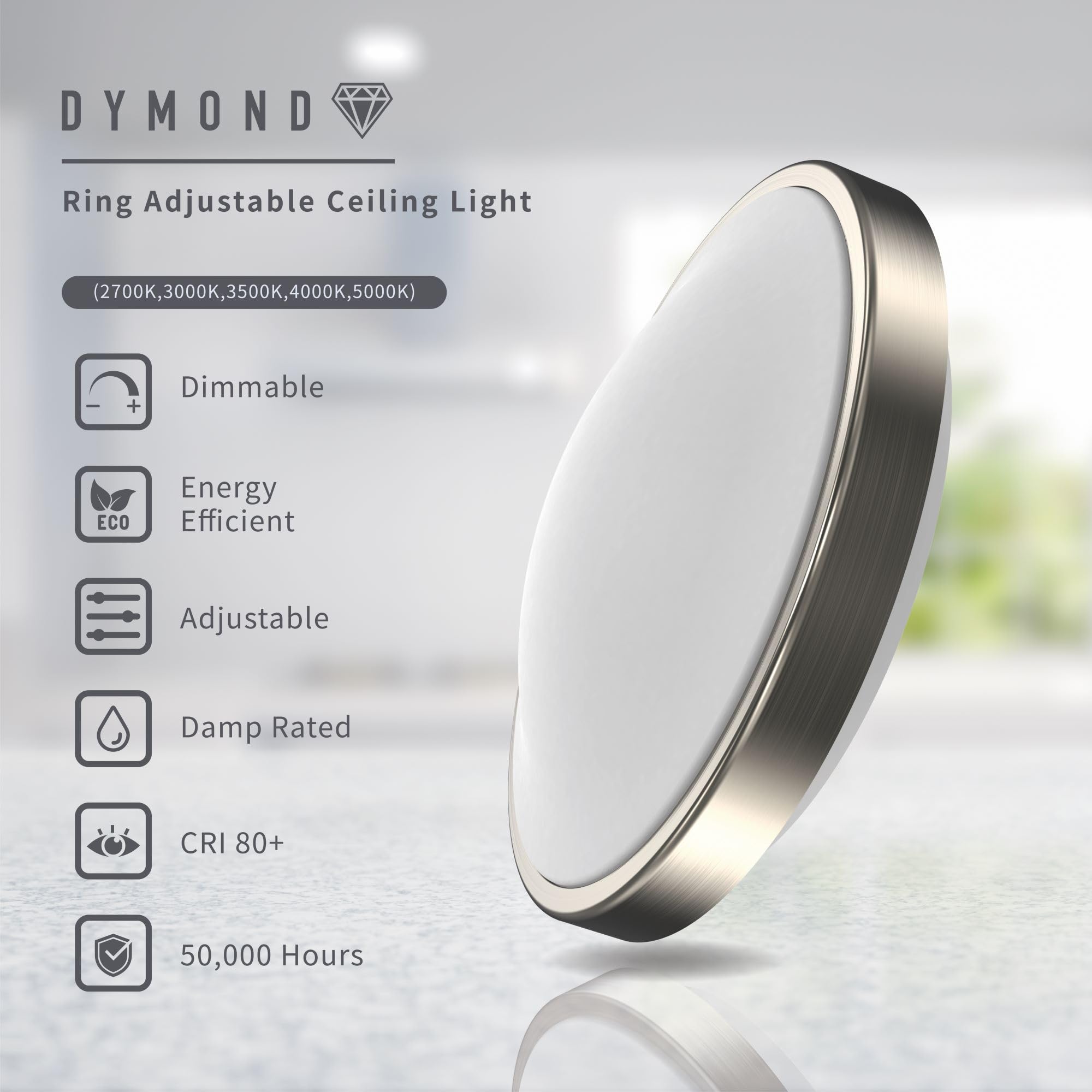 Dymond 11&quot; Led Flush Mount Ceiling Light Dimmable Adjustable Switch Color Temperature 5 Cct Warm To Cool White 2700K/3000K/3500K/4000K/5000K Selectable (11 Inches)