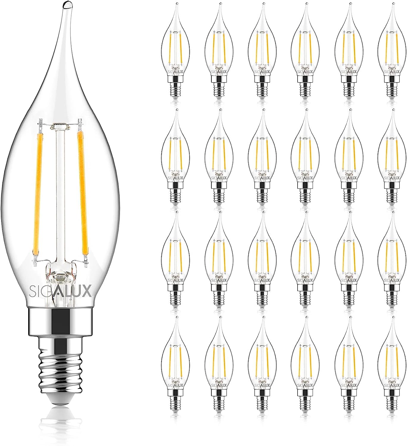 Sigalux E12 LED Bulb Candelabra 60W Dimmable CA10 24 Pack Soft White Glass