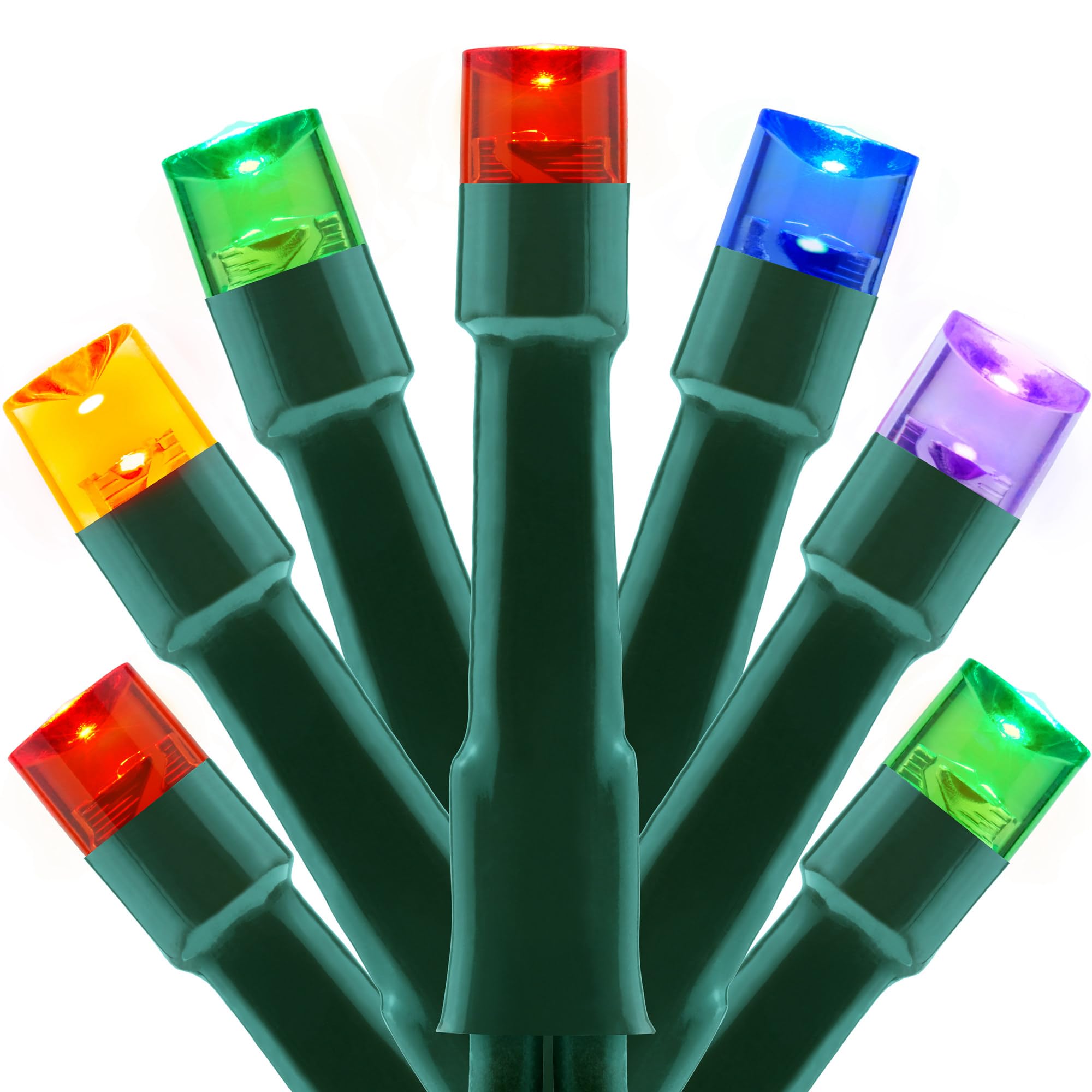 YULETIME 100 ft 300 Count Multicolor LED String Lights with 8 Models Adapter  Green Wire Wide Angle 5mm Christmas Lights (Multicolor - Green Wire)