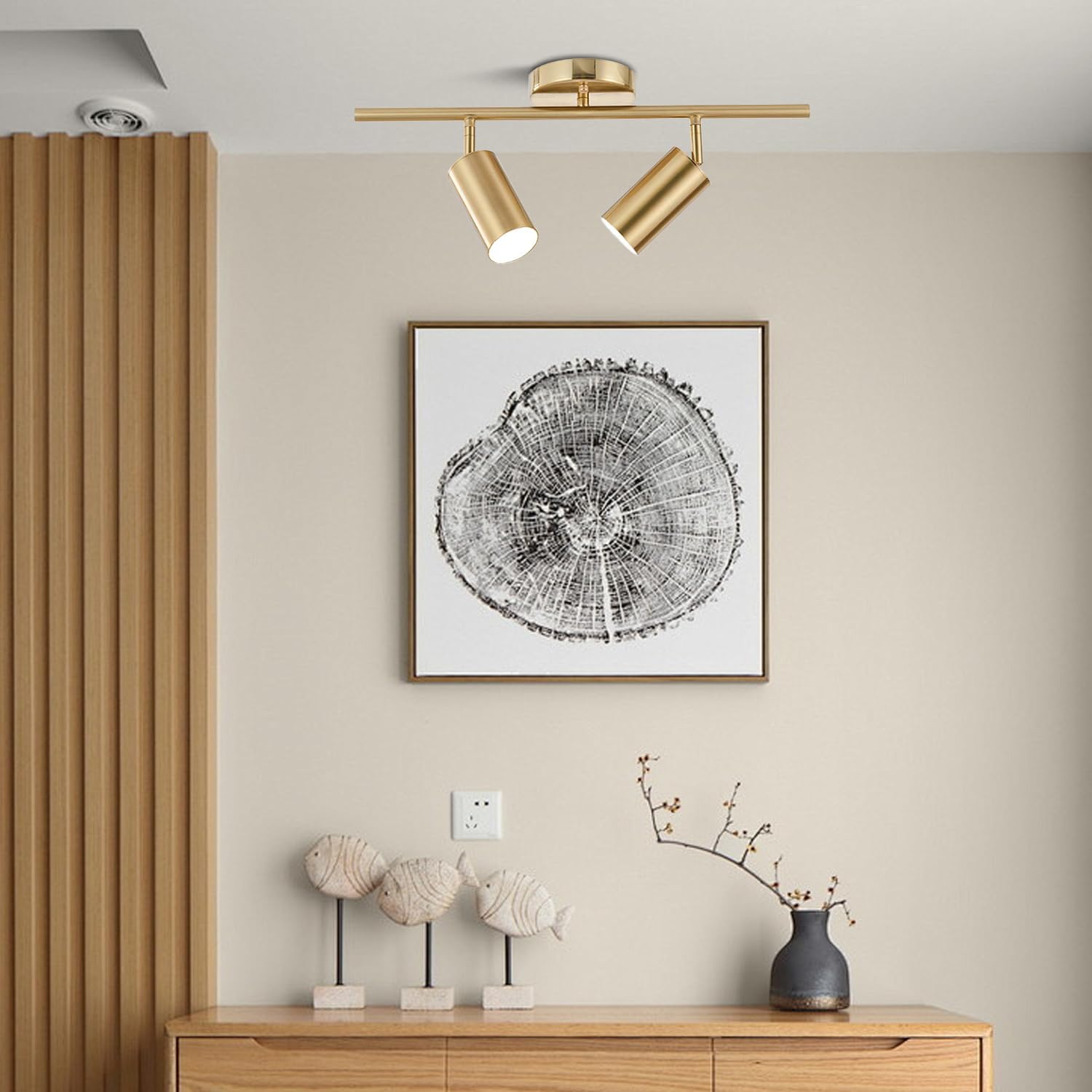 Kco Lighting Modern 2-Light Gold Track Lighting Fixture Flush Mount Brushed Brass Track Lights Kit Mid Century Industrial Adjustable Ceiling Spot Lights Indoor For Kitchen Island (2-Light)