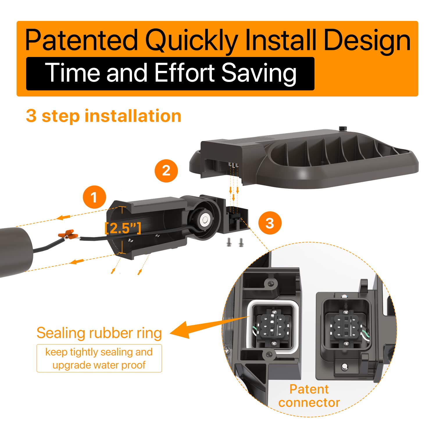 Demilare 150W Parking Lot Light Quick Installation 22500Lm Led Street Lights Slip Fitter Mount With Dusk To Dawn Photocell 100-277V 5000K Pole Light Waterproof Commercial Area Lighting For Gym, Yard