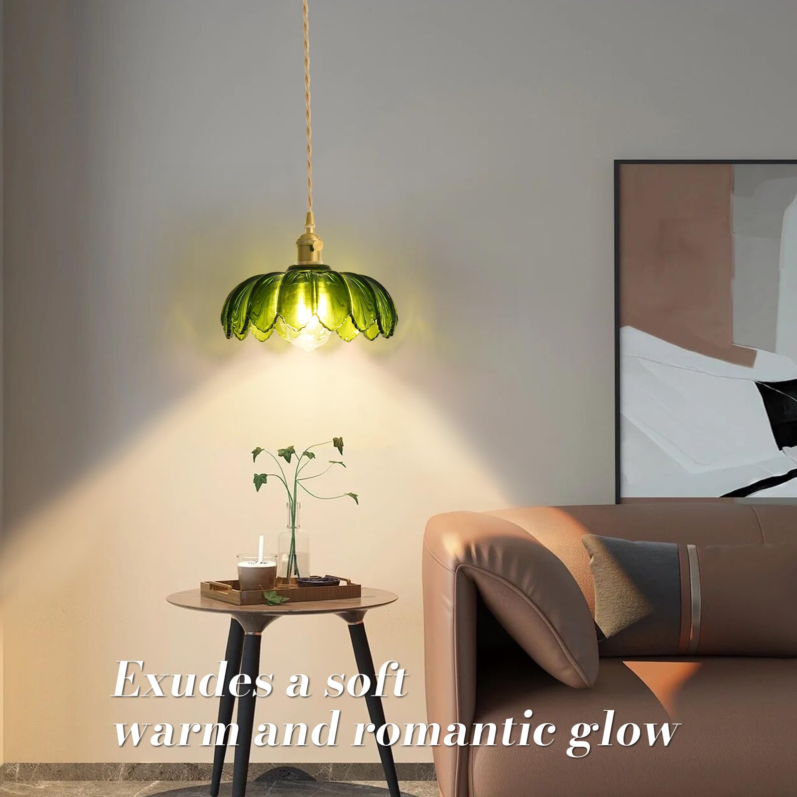 Beser·Win Green Glass Pendant Light - E26 Hanging Fixture with Plug-in Cord for Kitchen, Bedroom, Dining Room - Model PDL-006