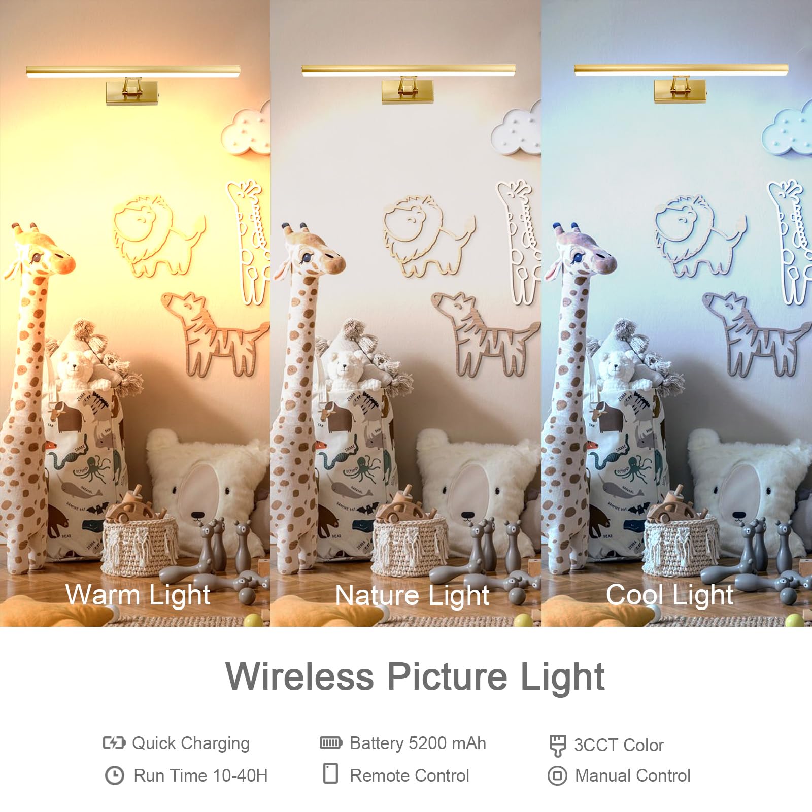 Howmzon Picture Light,13.5&quot; Art Light, Picture Light Battery Operated,3Cct Picture Frame Light,Wireless Picture Lights For Painting,Wall Display, Photo,Library Gold-Painted