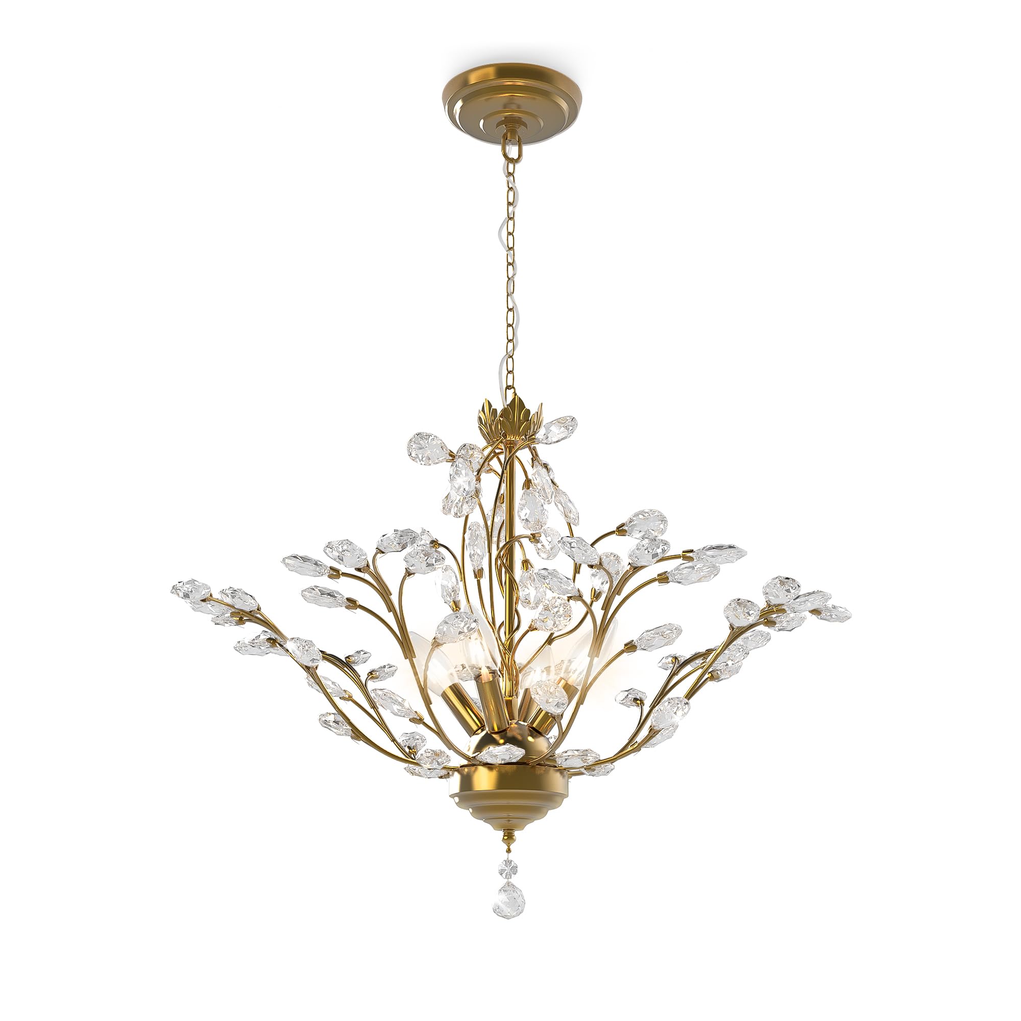 Maxax Vintage Crystal Branch Chandeliers, 4-Light Adjustable K9 Crystal Pendant Hanging Lighting Ceiling Light Fixtures Chandeli