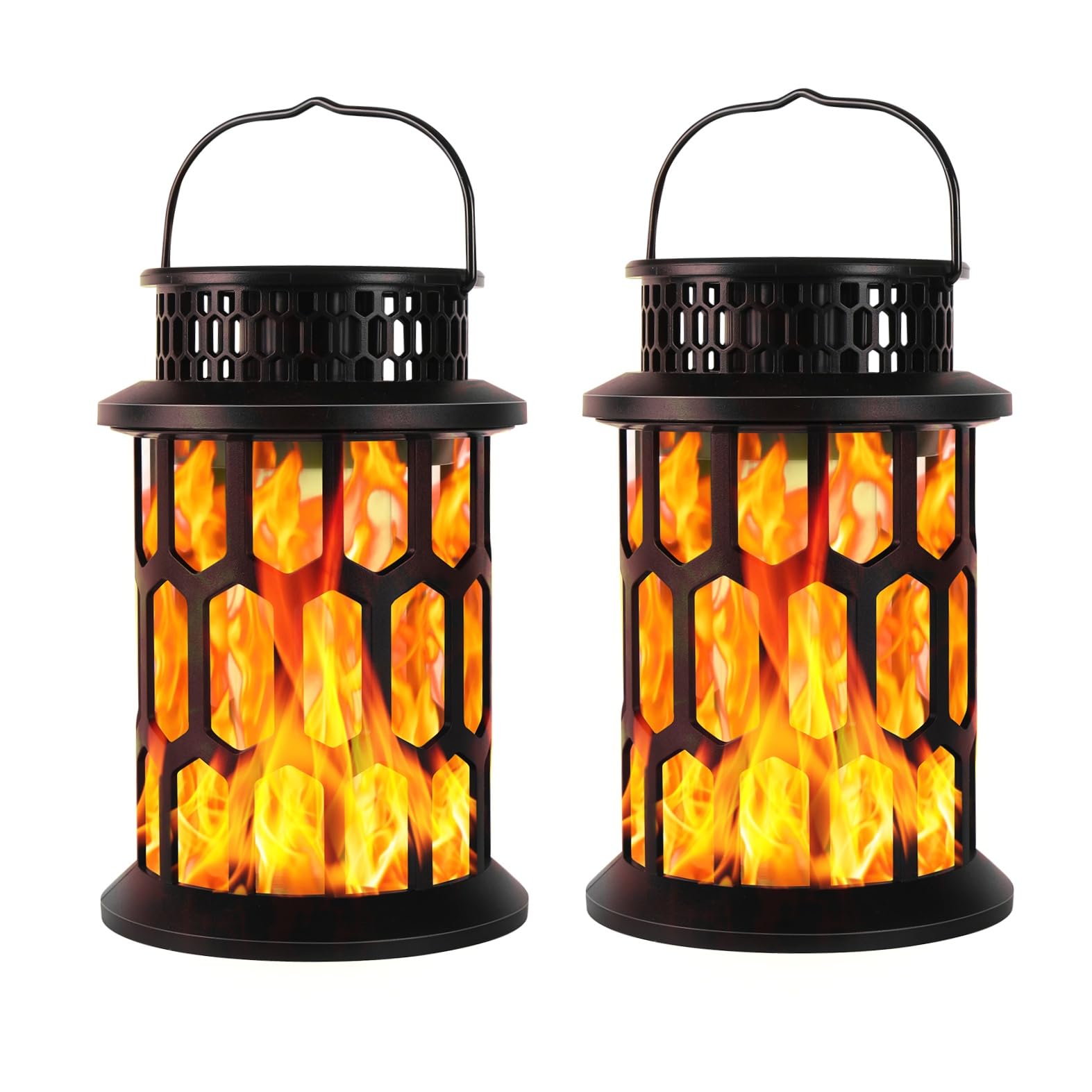 Donline Solar Lanterns Outdoor Waterproof, Flickering Flame Hanging Solar Lantern Camping Solar Powered Lights Decorative Lights For Christmas Decorations Home Garden Patio Deck Yard Path, 2 Pack