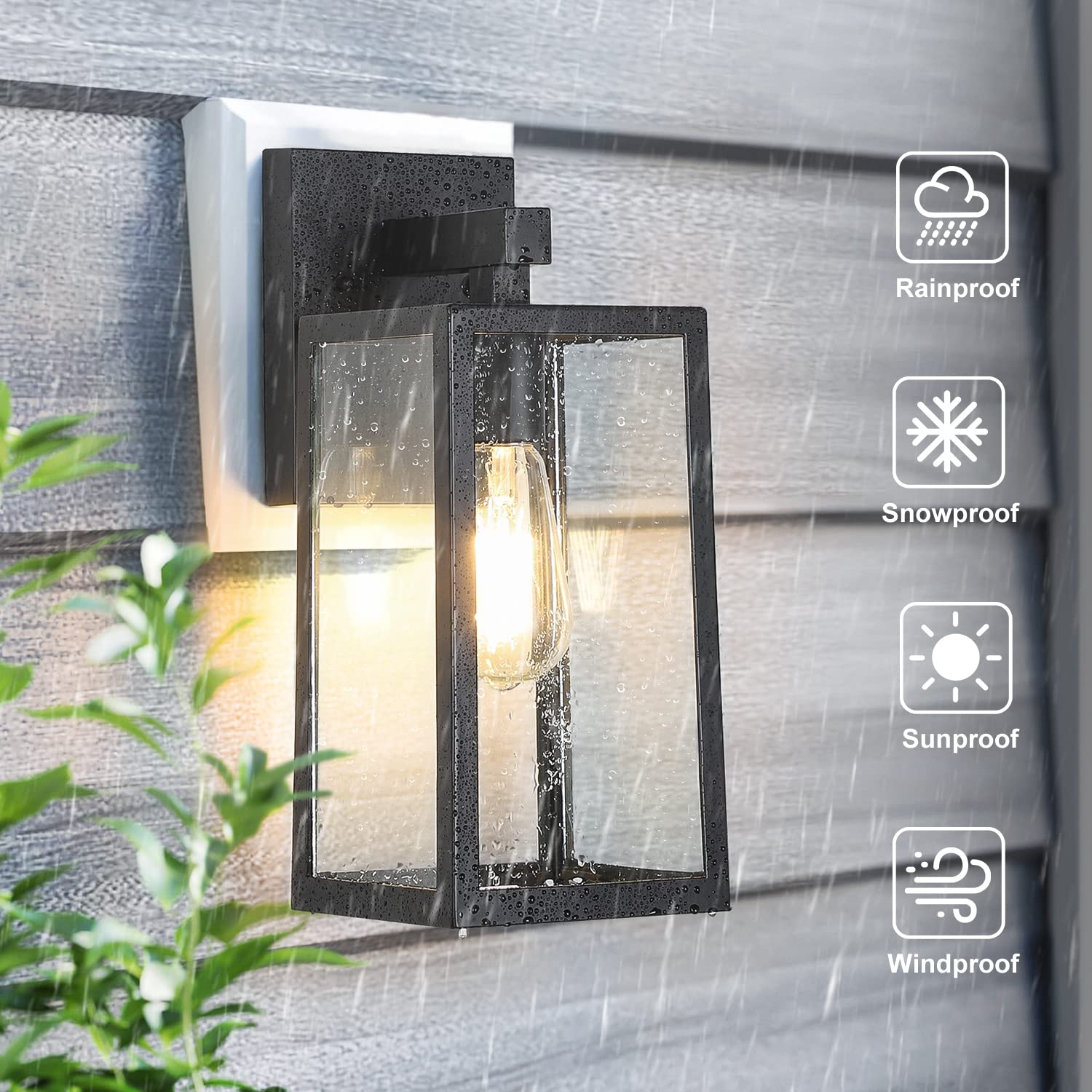 MAXvolador Outdoor Wall Lantern, Large Waterproof Sconce Light, Black, Model 2032BC-XL, Anti-Rust Glass, Ideal for Porch & Patio