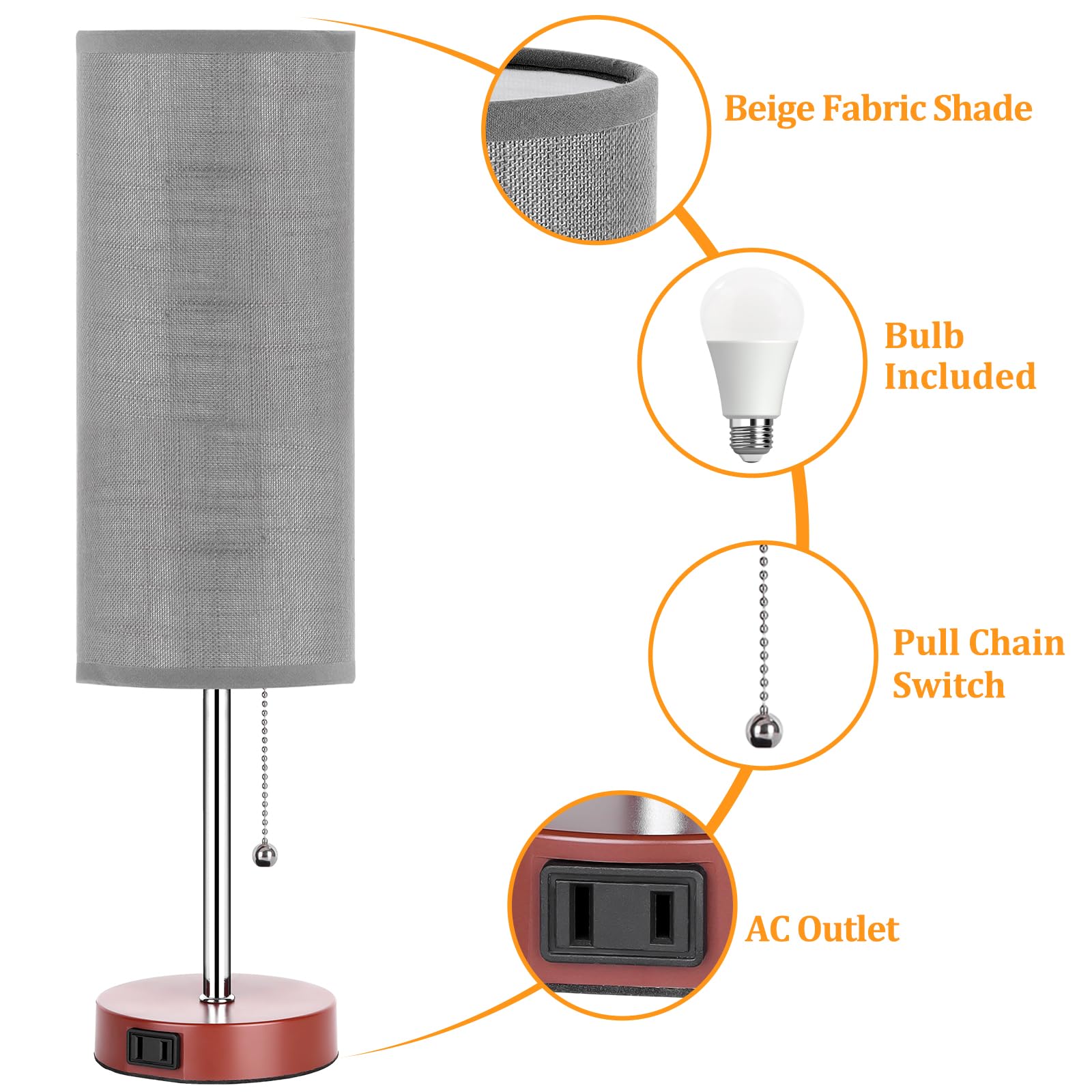 Dott Arts 18 Table Lamp for Bedroom, 3-Color Bedside Lamps with Pull Chain, Bedroom Table Lamps for Nightstand,AC Outlet Small L