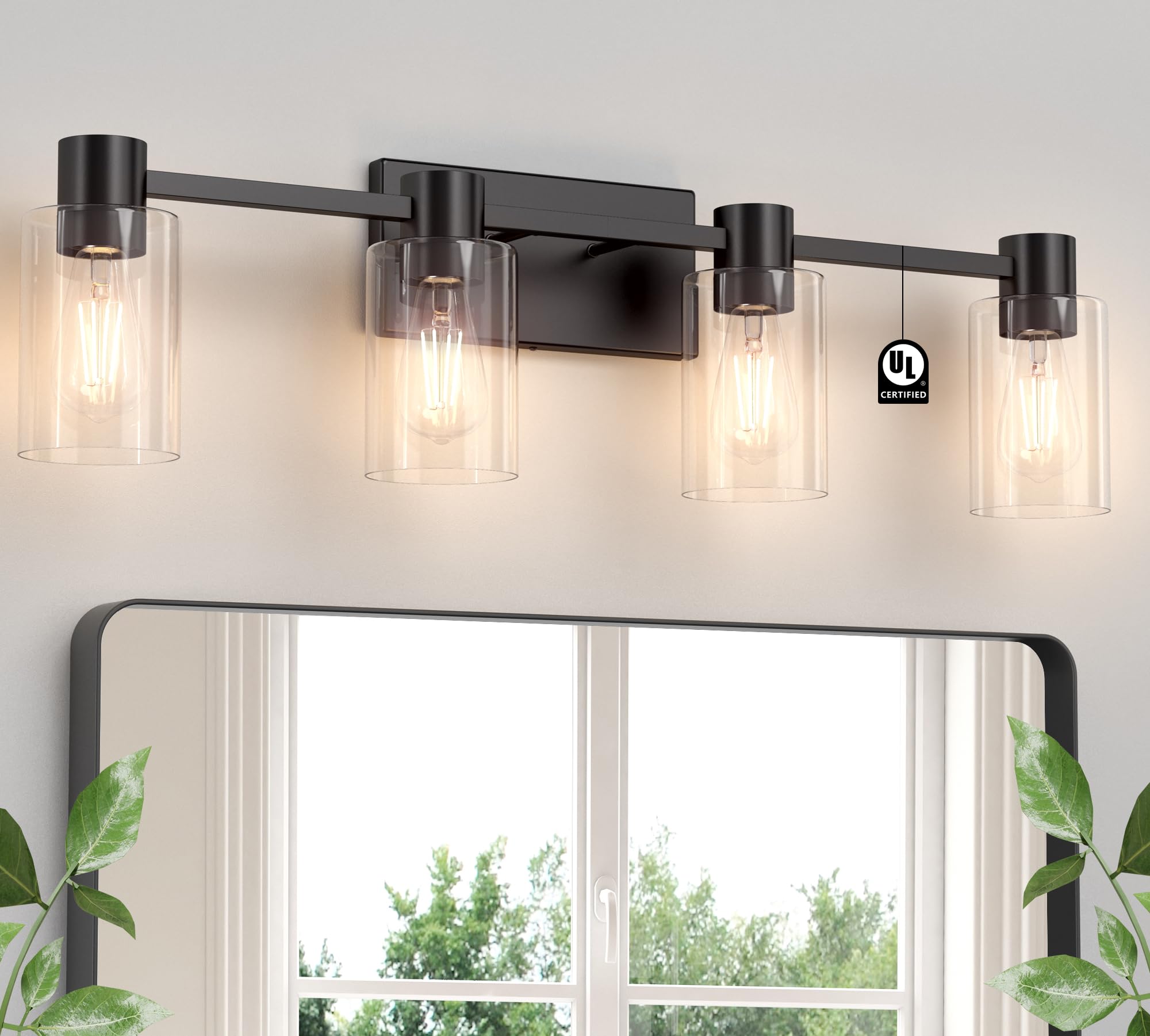 Esfos 4-Light Modern Vanity Light Fixtures Over Mirror, Matte Black Bathroom Light Fixtures, Vanity Lights, Wall Sconce with Cle