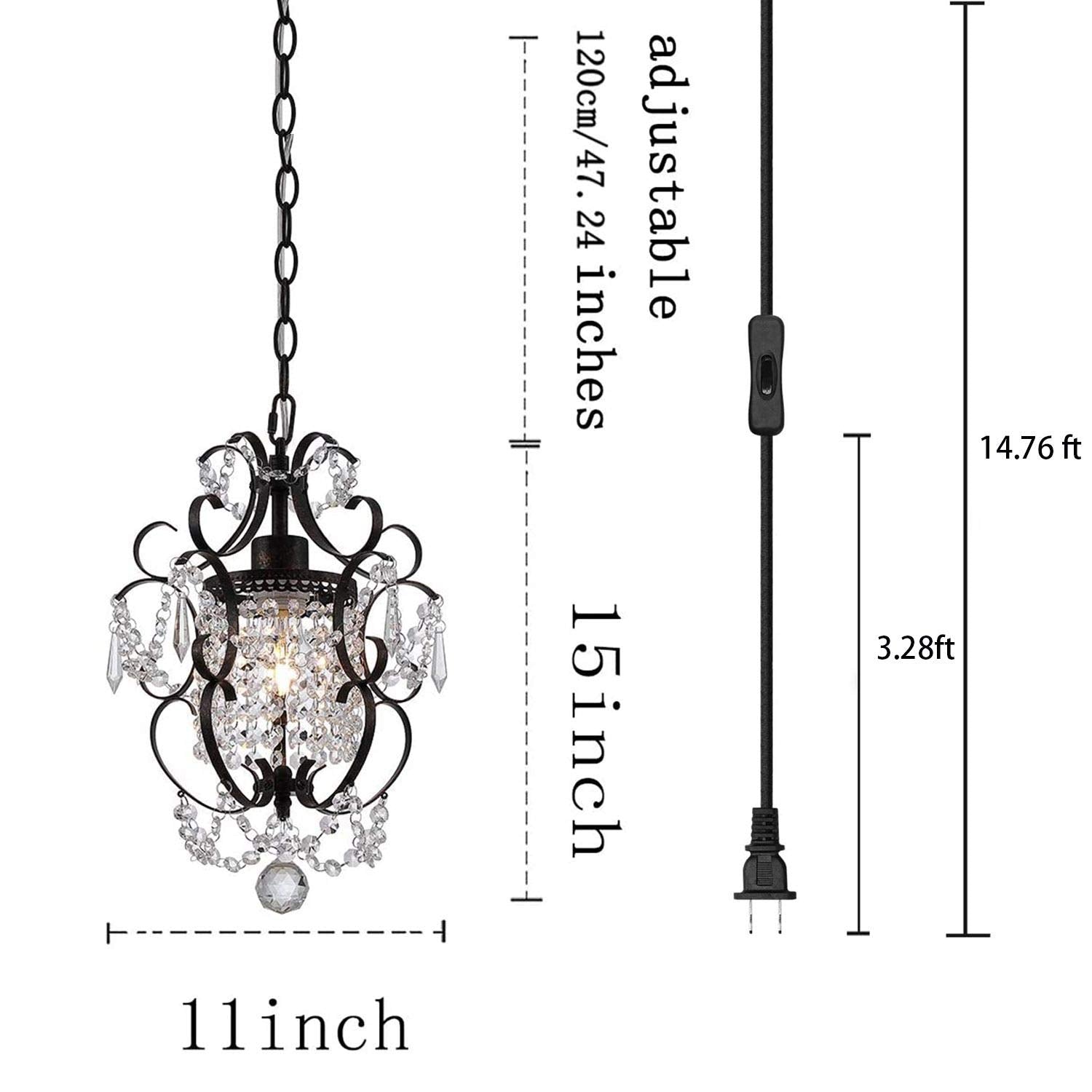 riomasee Plug in Chandelier Mini Bronze Chandeliers 1 Light Elegant Chandelier Crystal Iron Ceiling Light Fixture for Bedroom,Gi