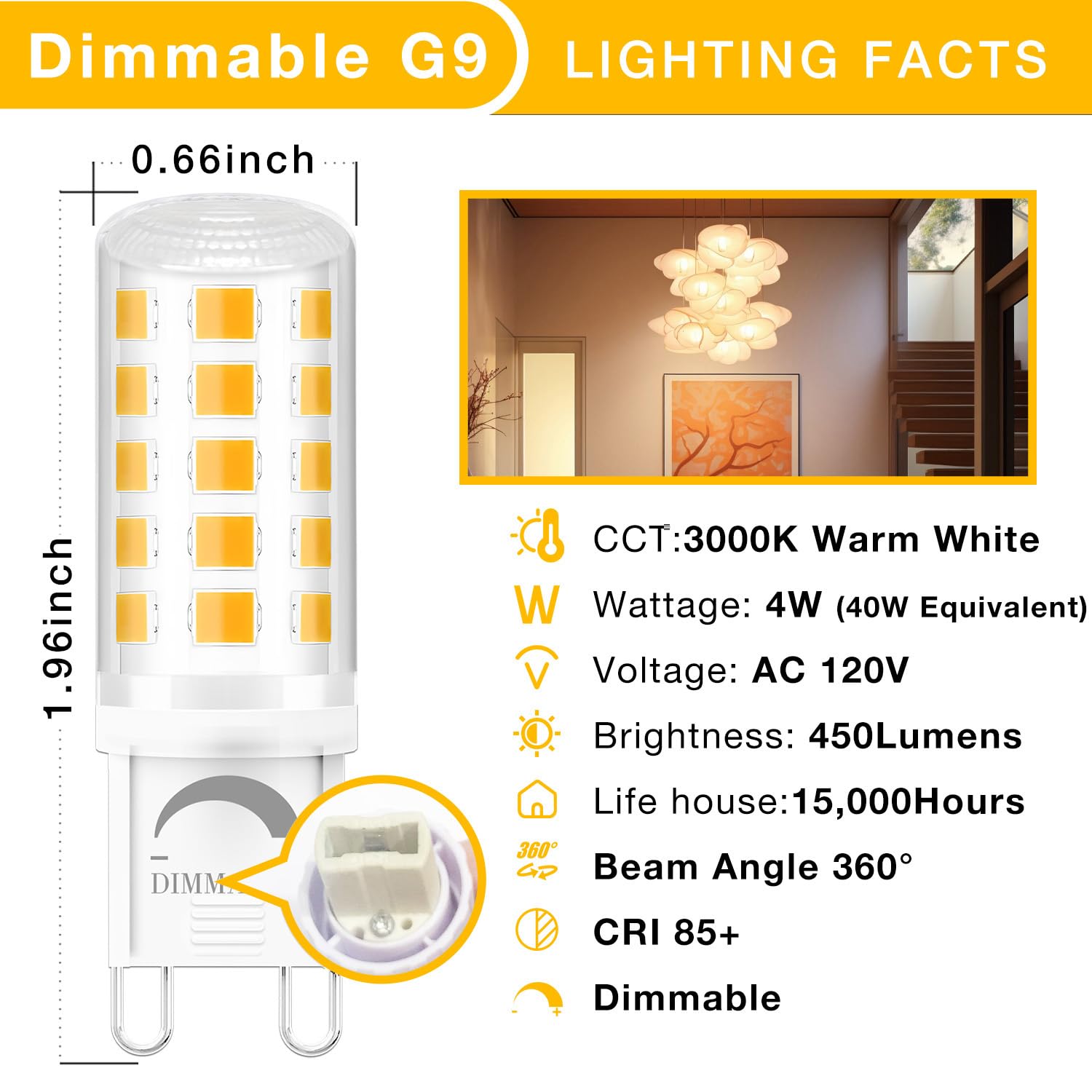 DAYBETTER G9 LED Bulb 4W (40W Equivalent) 3000K Soft White, 12 Pack, Plastic, Model QGSDB