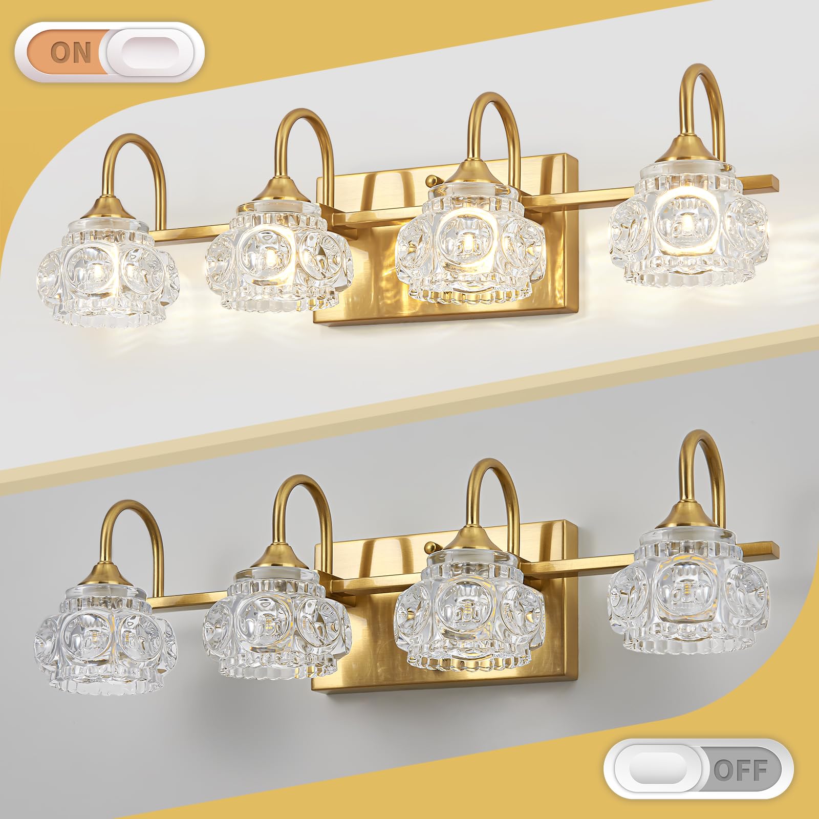 Dikaida Vintage Vanity Light For Bathroom,4-Light Vintage Bathroom Light Fixtures Over Mirror With Crystal Glass Shade,Vintage W