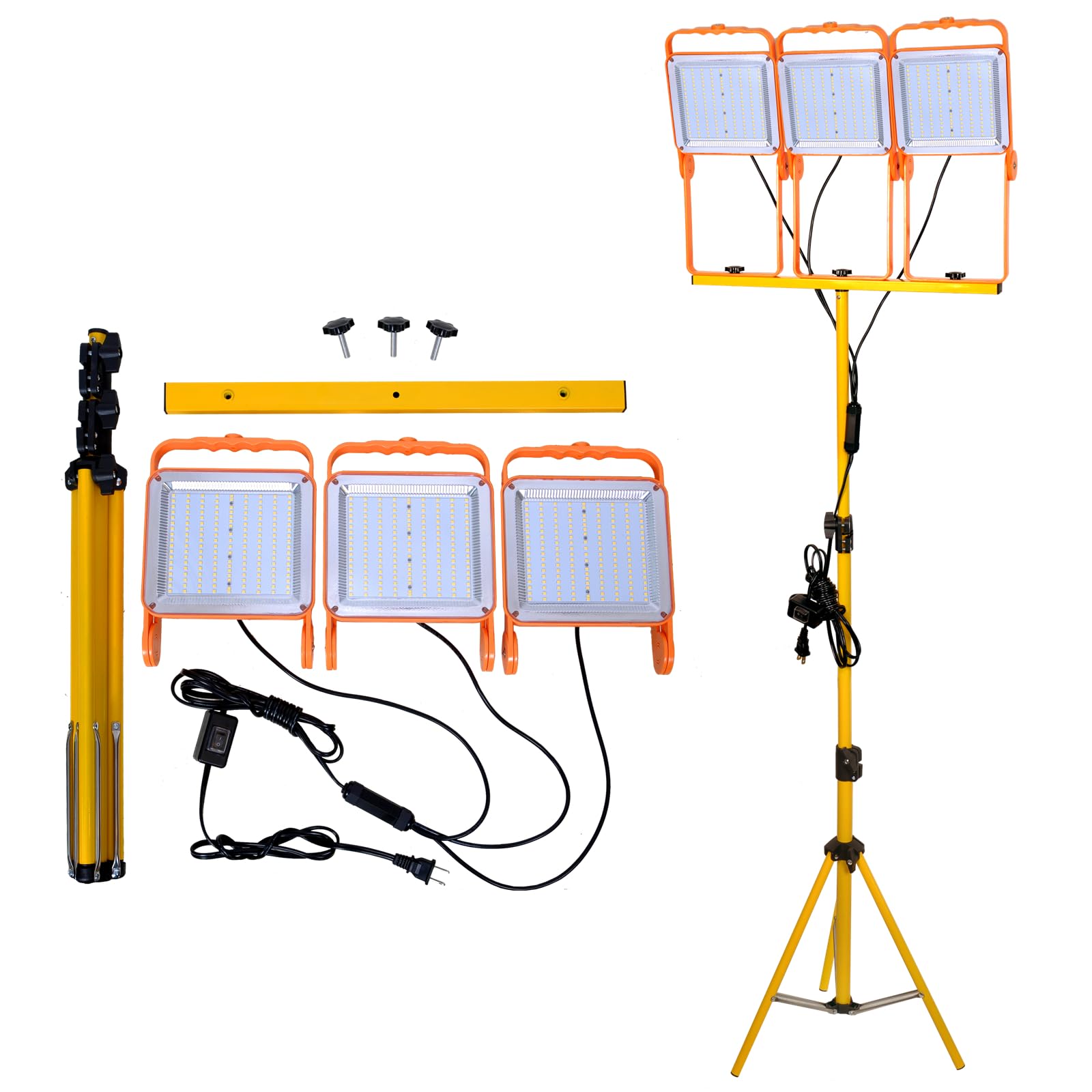 150W LED Portable Work Light with Stand (1500W Equivalent), 24000 Lumens, 5000K Daylight, Adjustable Head, IP65 Waterproof, UL 1