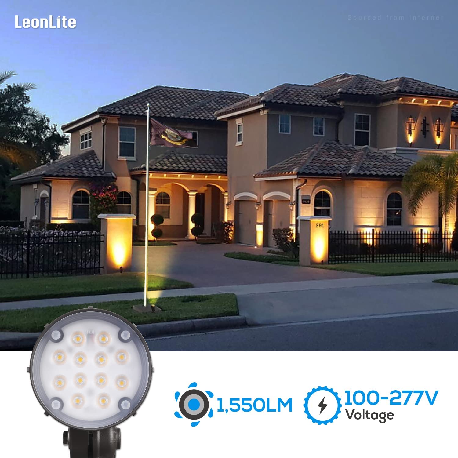 Leonlite 12W Led Bullet Flood Light With Knuckle Mount, 80W Eqv. 1550Lm, 100-277V Commercial Outdoor Weatherproof Landscape Light, Flag Pole Light, Ul-Listed, 3000K Warm White, Bronze