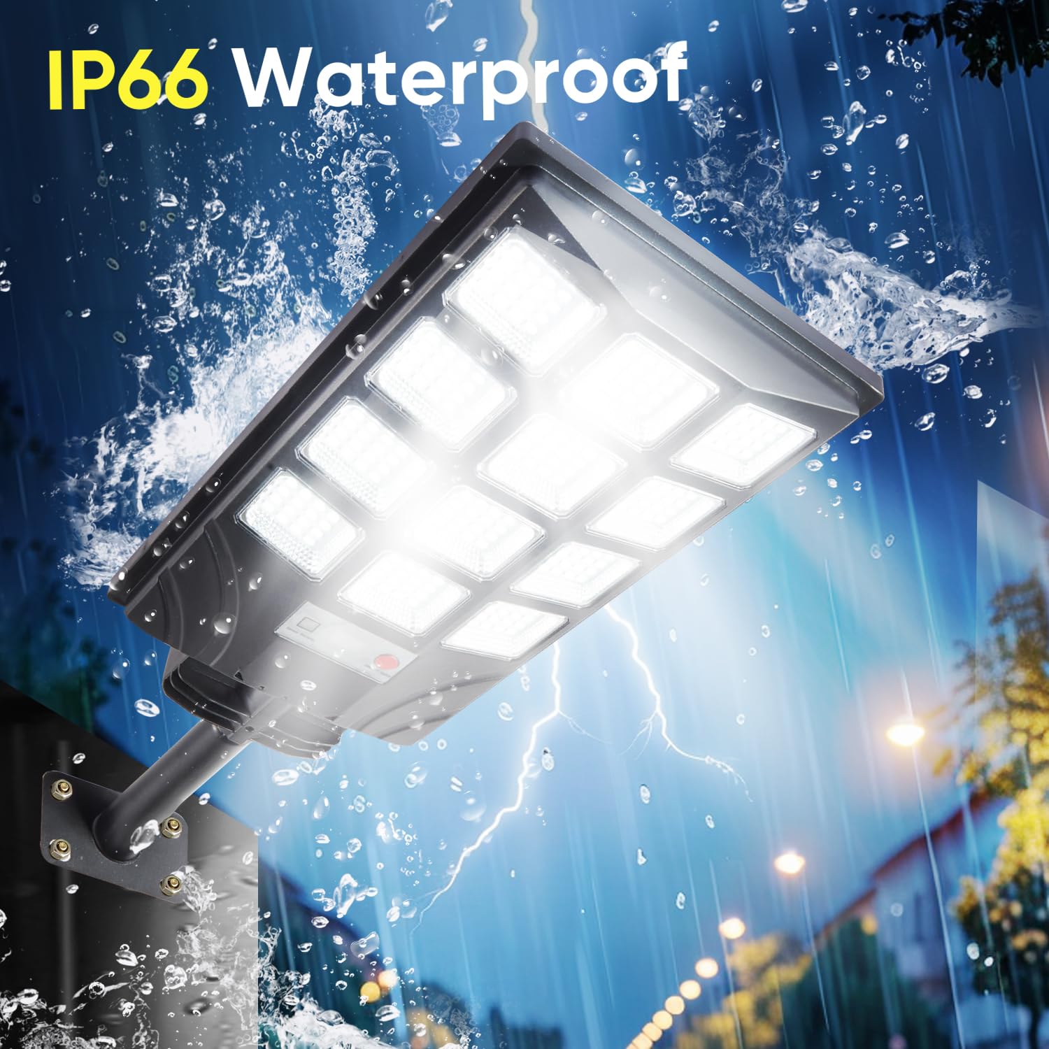 Easebri 4pcs Solar Street Lights 600W 15000LM Waterproof Dusk to Dawn Motion Sensor Black for Outdoor Parking Lot Garage