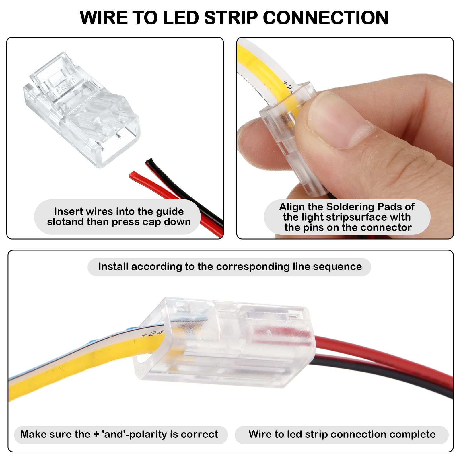 Cob Led Strip To Wire Connector 20 Pieces Waterproof Led Adapter Connectors Transparent Solderless Led Light Strip Connectors For Strip Light Unwired Gapless Track Lighting Connector (2 Pin, 8 Mm)