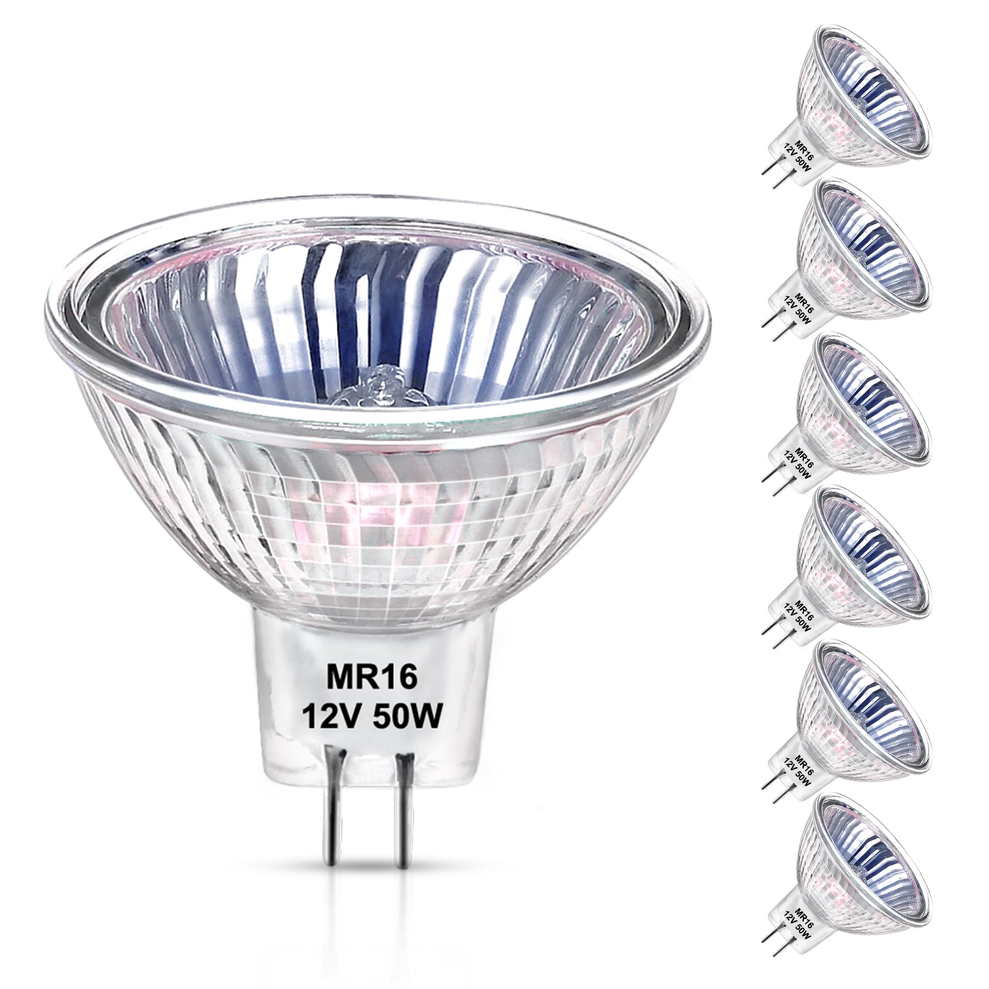 6 Pack Mr16 Halogen Bulb 50W 12V Dimmable High Brightness, Gu5.3 Halogen Bulbs,2800K Warm White Clear Glass Cover Long Lifespan,