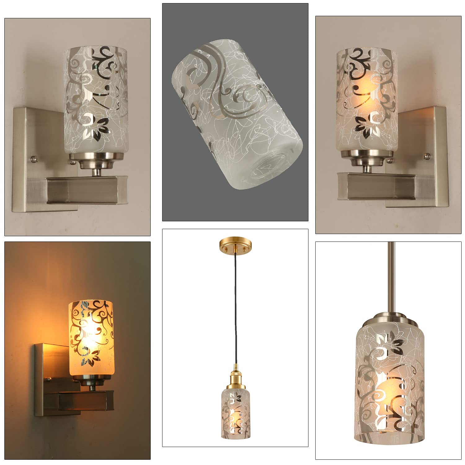 Voguad Electroplated Floral Glass Lamp Shade 2 Pack, Frosted White, 1 5/8 Inch Fitter, Model G0051