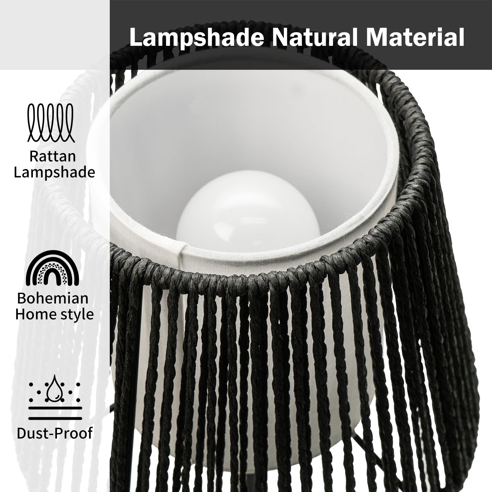 ONEWISH Touch Boho Lamp, Dimmable 3-Way Bedside Table Lamp, 14.2in, Metal, Black, 2 Packs, Model 13TAB149
