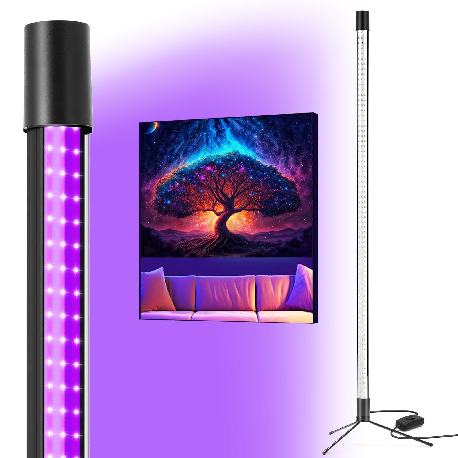 Waygor 72W Black Light Bar - Upgraded 4Ft Blacklight Bar 395Nm To 405Nm Led Black Lights Premium Floor Stand Uv Light Bar With P