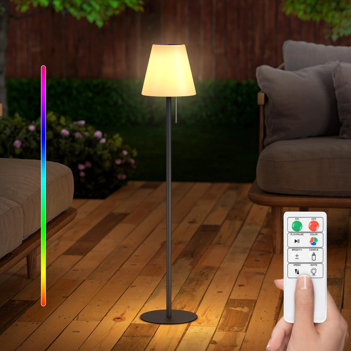 Ggii Solar Outdoor Floor Lamp Dimmable Led Usb Rechargeable Rgb Warm White Lights For Yard Garden Patio(Square Base)
