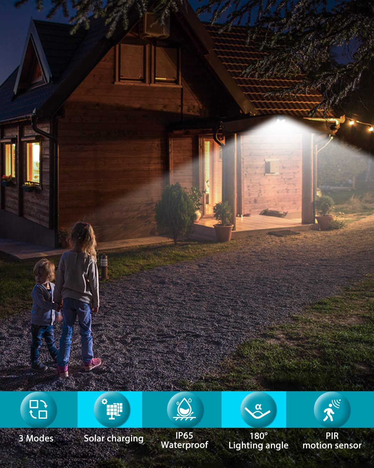 kolpop Solar Lights Outdoor 2 Pack, 140LED Motion Sensor, IP65 Waterproof, Cool White, Wireless Wall Lights for Deck, Patio, Pathway